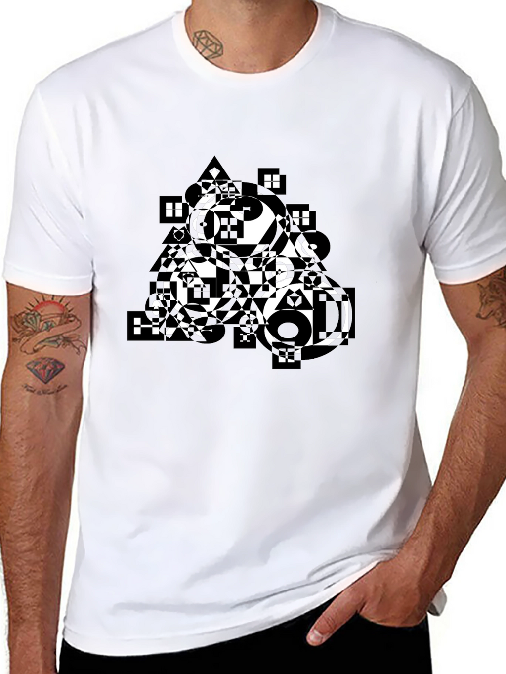 Abstract Geometric Print Black T-Shirt