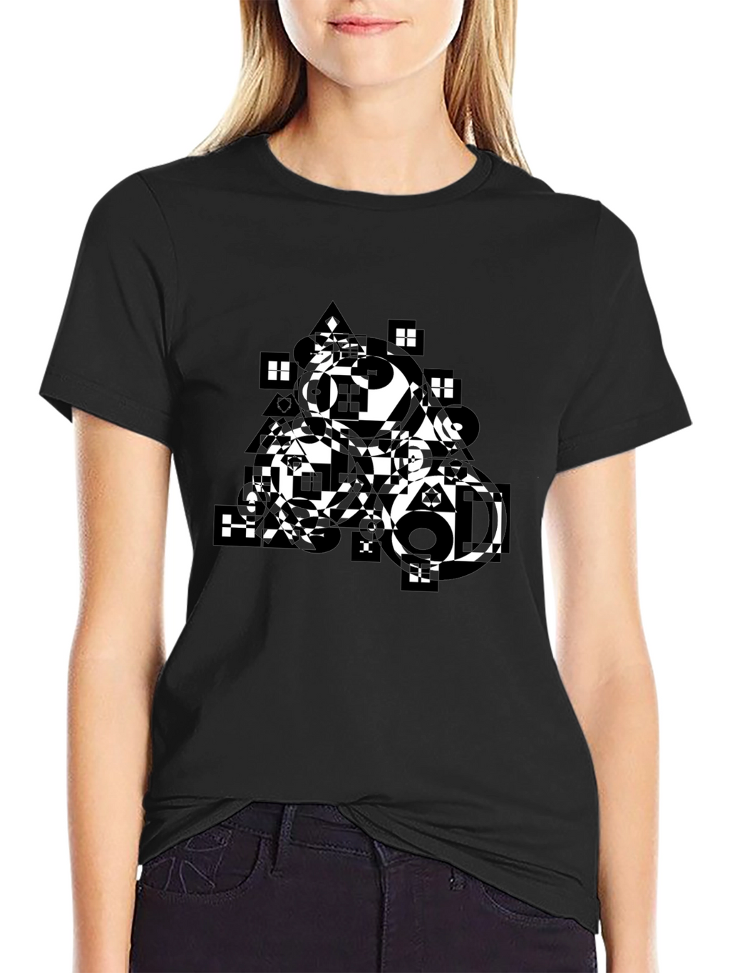 Abstract Geometric Print Black T-Shirt