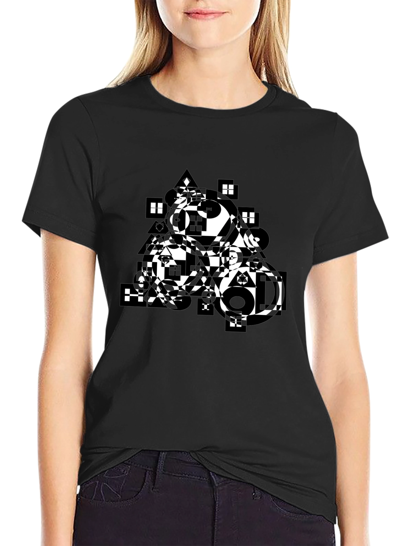 Abstract Geometric Print Black T-Shirt