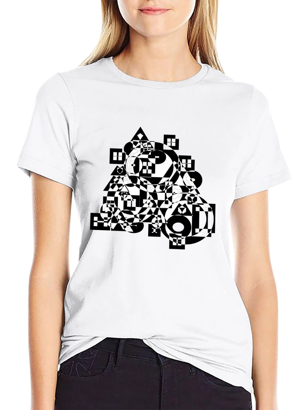 Abstract Geometric Print Black T-Shirt