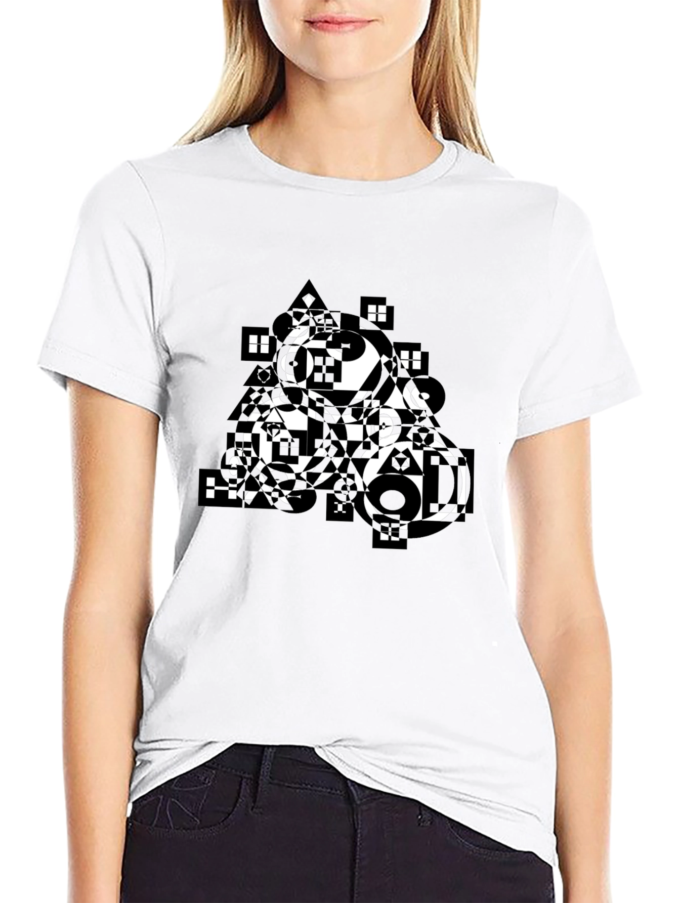 Abstract Geometric Print Black T-Shirt