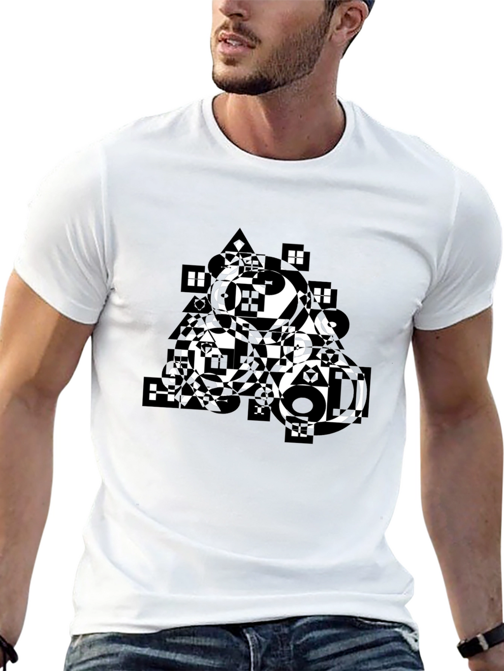 Abstract Geometric Print Black T-Shirt