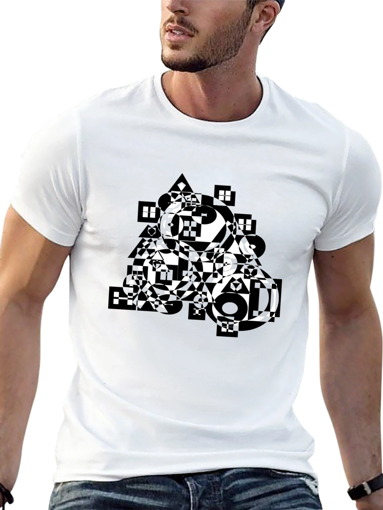 Abstract Geometric Print Black T-Shirt