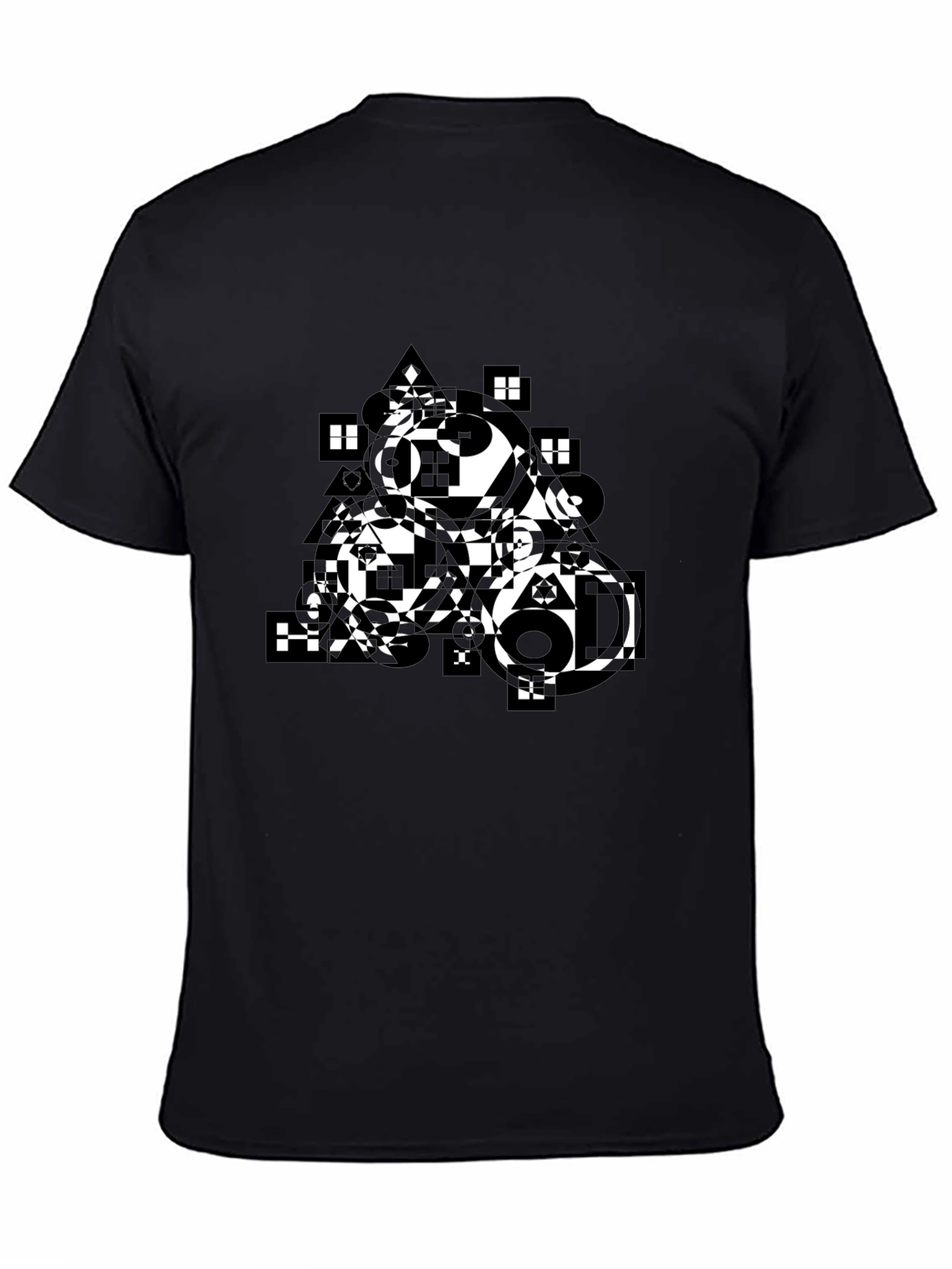 Abstract Geometric Print Black T-Shirt
