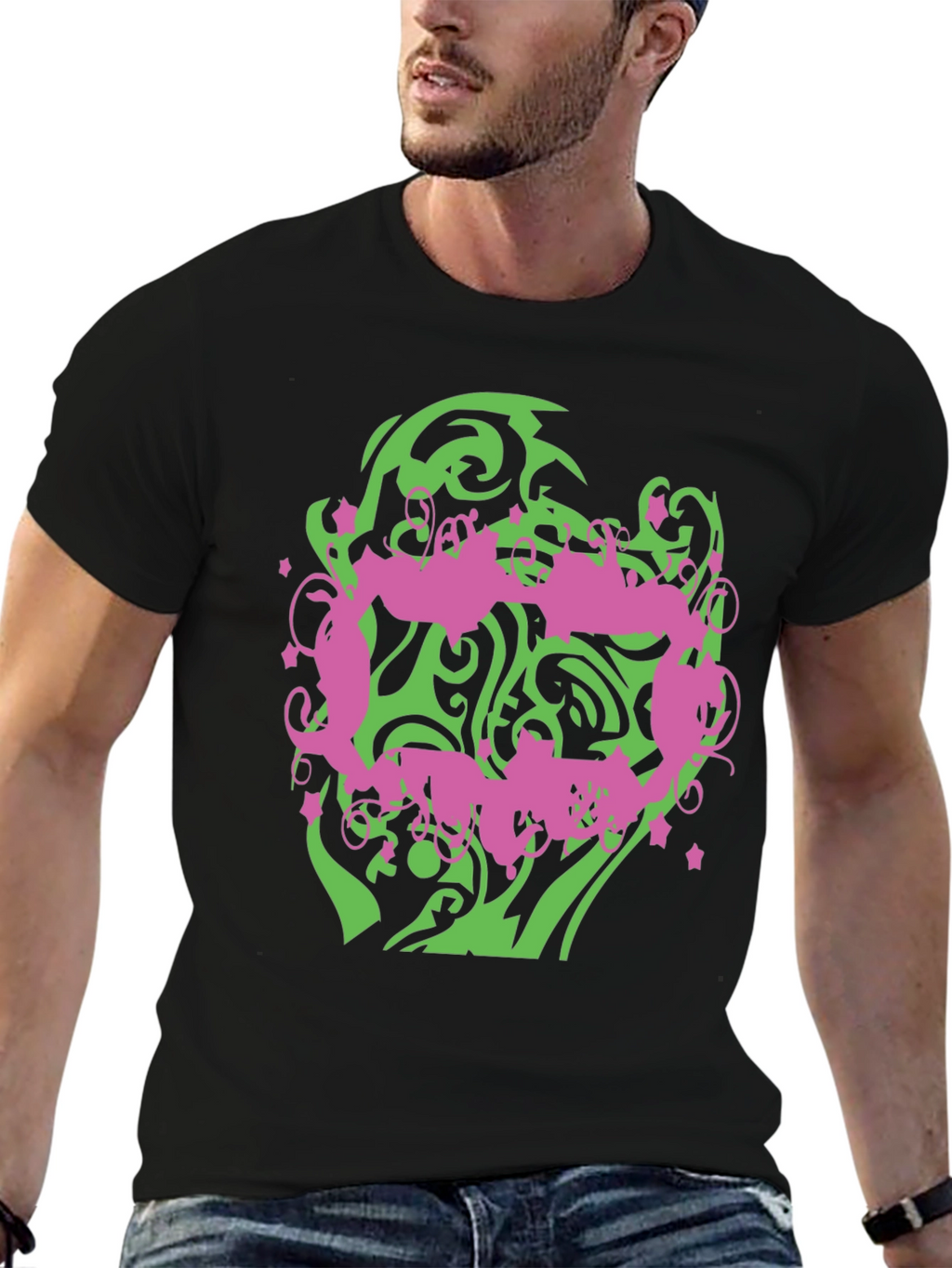Abstract Graphic Print Mens Black T-Shirt