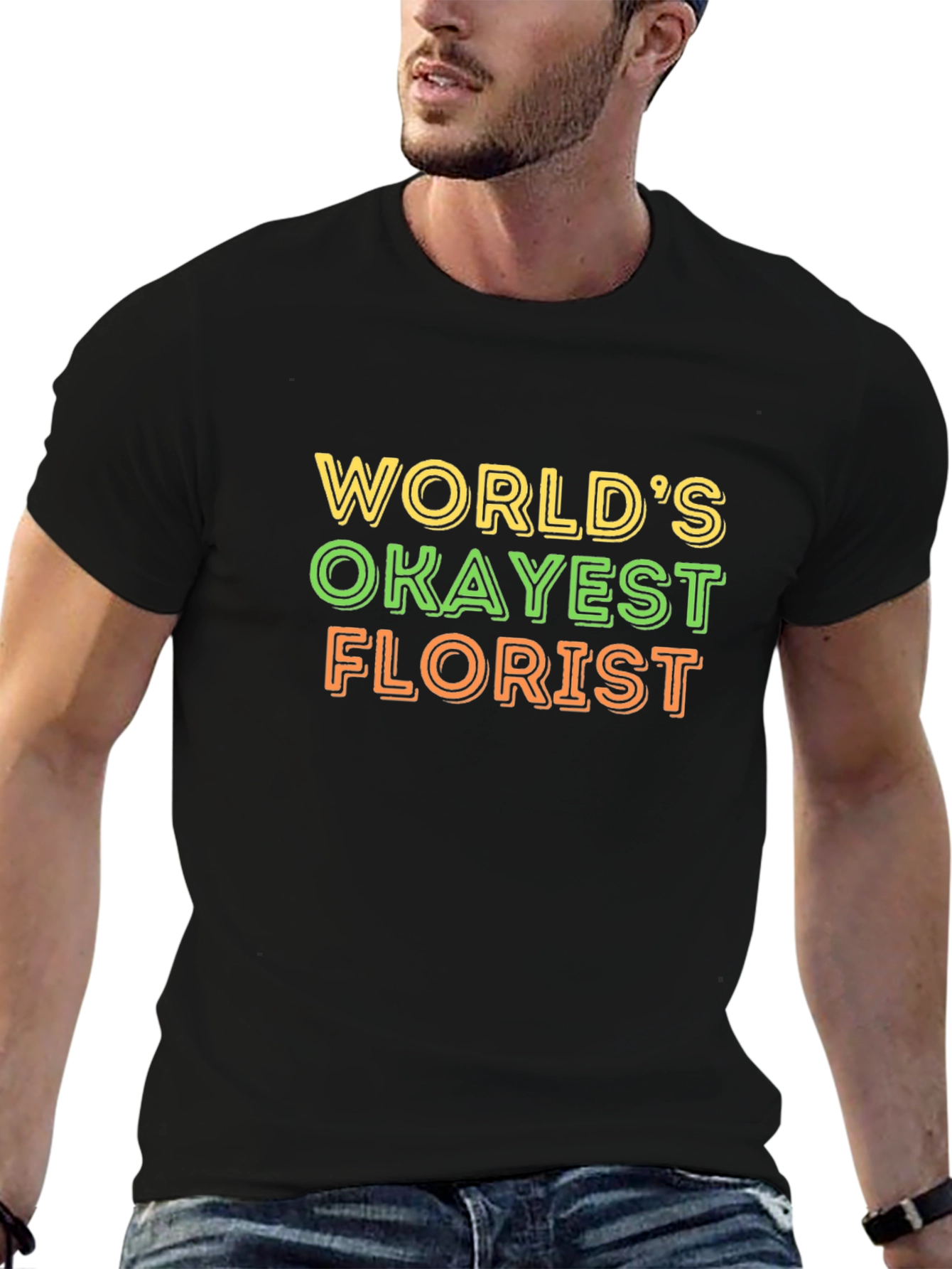 Worlds Okayest Florist T-Shirt - Black Crew Neck Tee