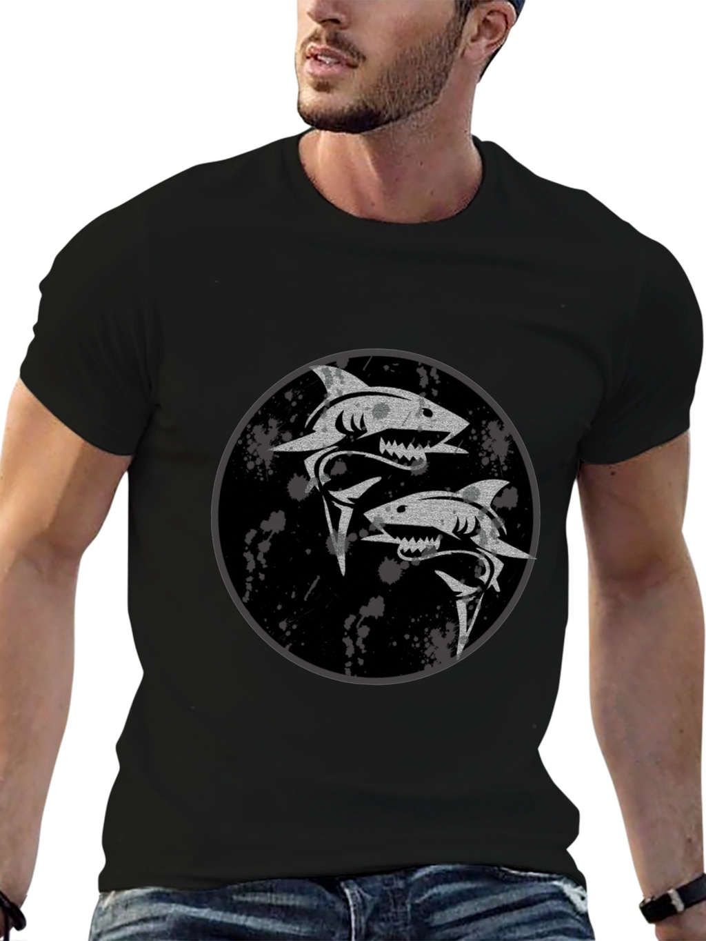 Shark Yin Yang Graphic Black T-Shirt