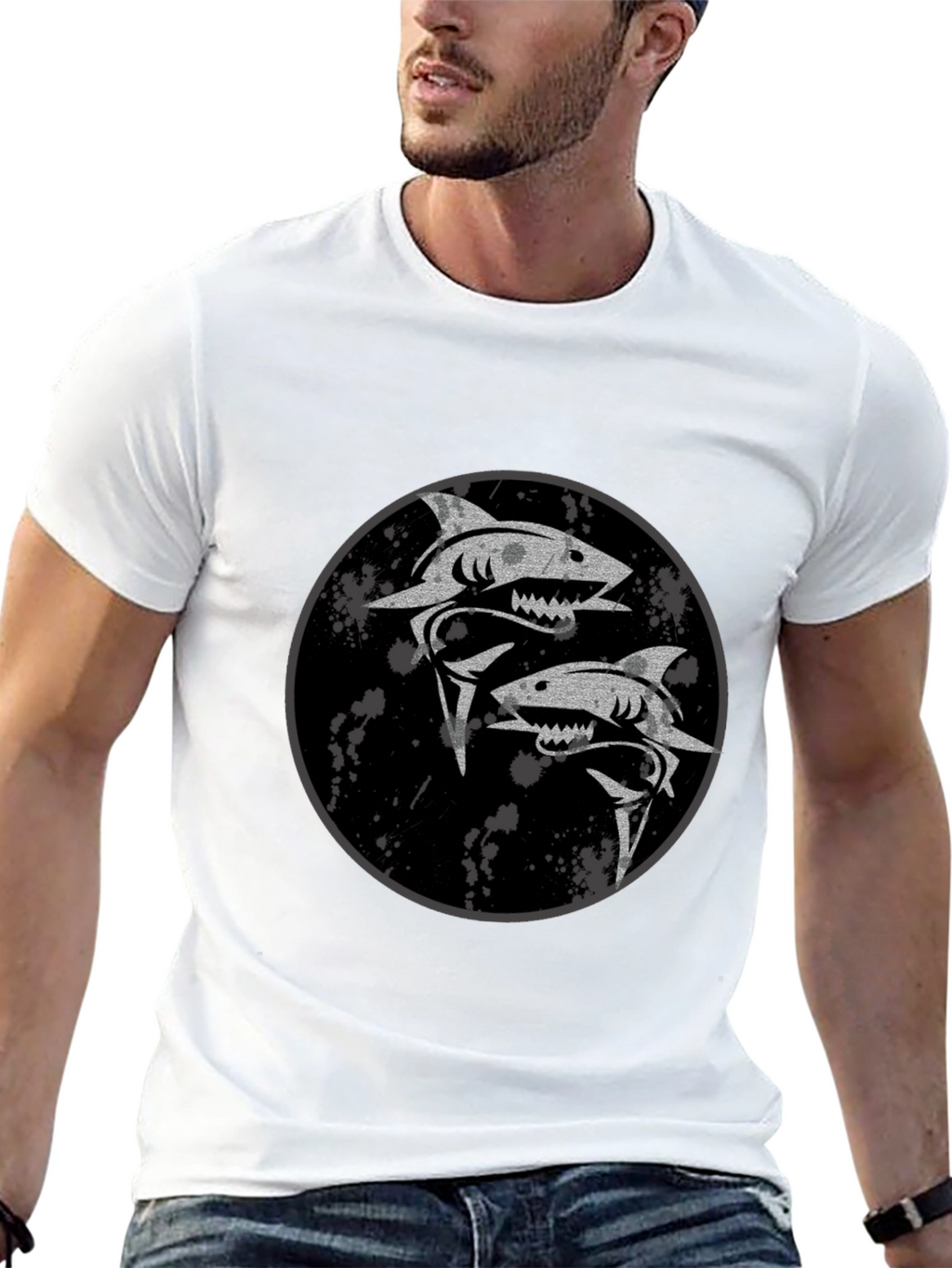 Shark Yin Yang Graphic Black T-Shirt