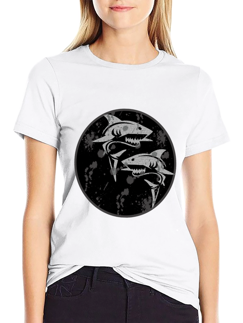 Shark Yin Yang Graphic Black T-Shirt