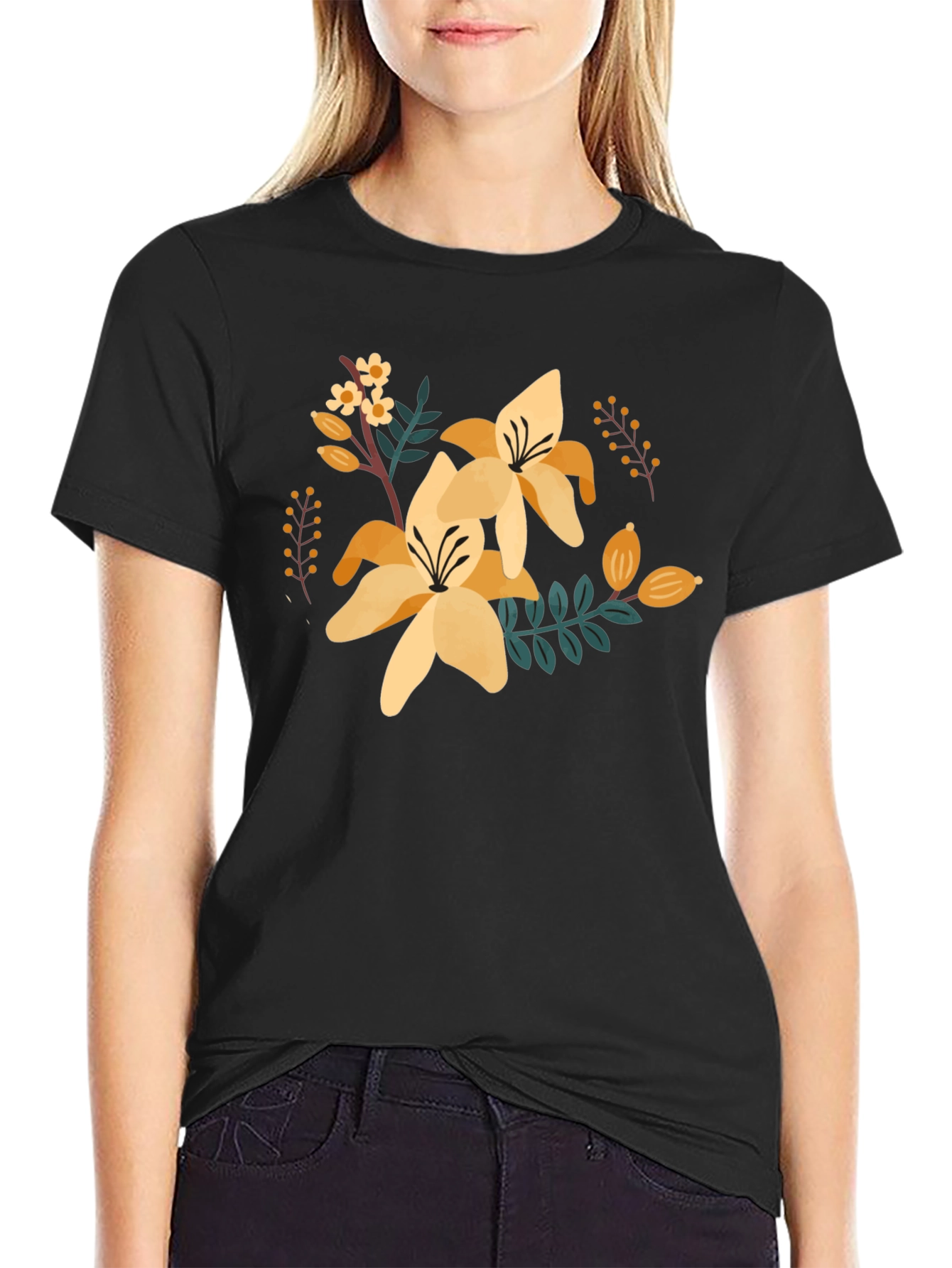 Floral Graphic Black Tee