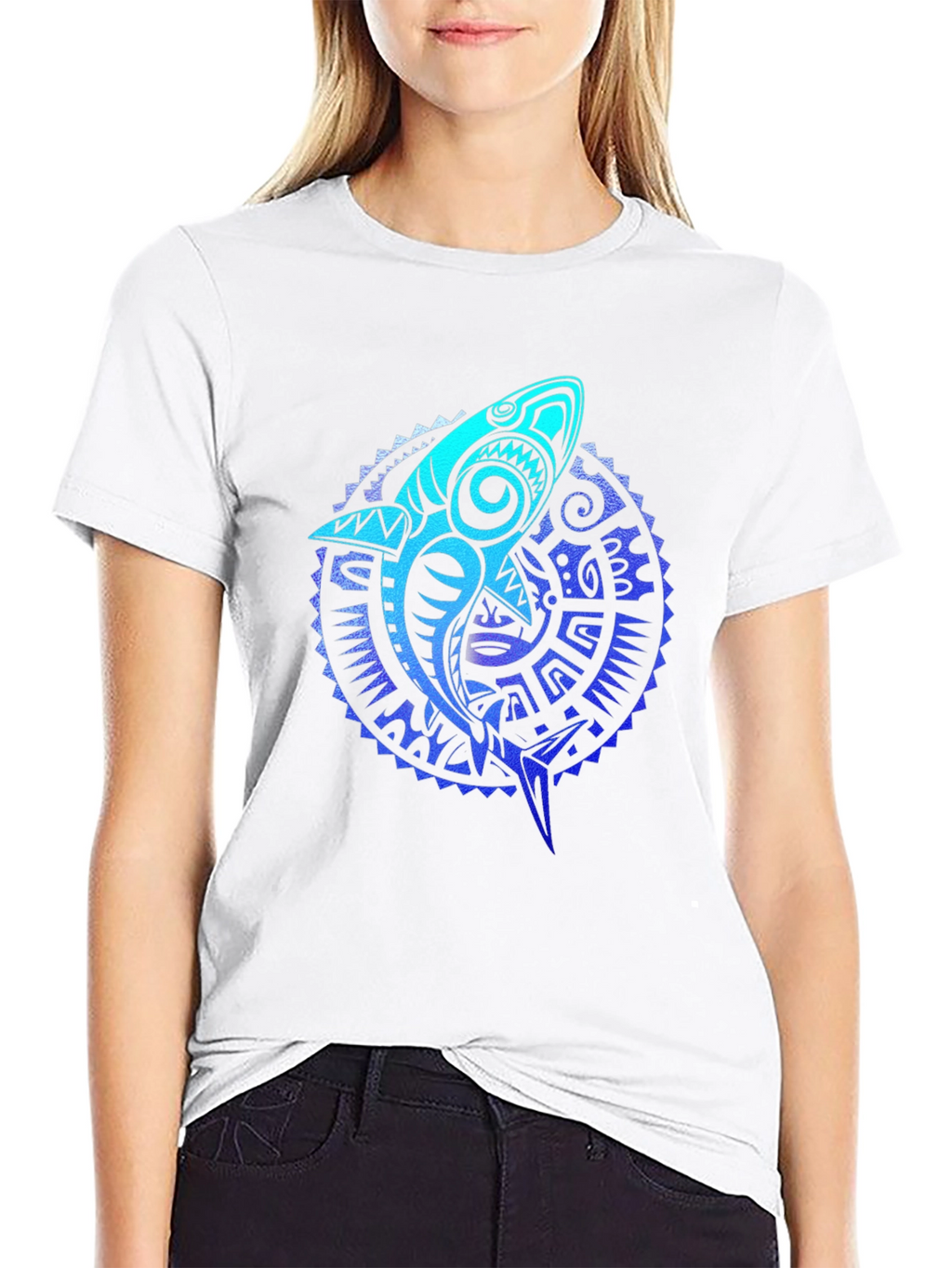 Tribal Shark Graphic Tee - Black