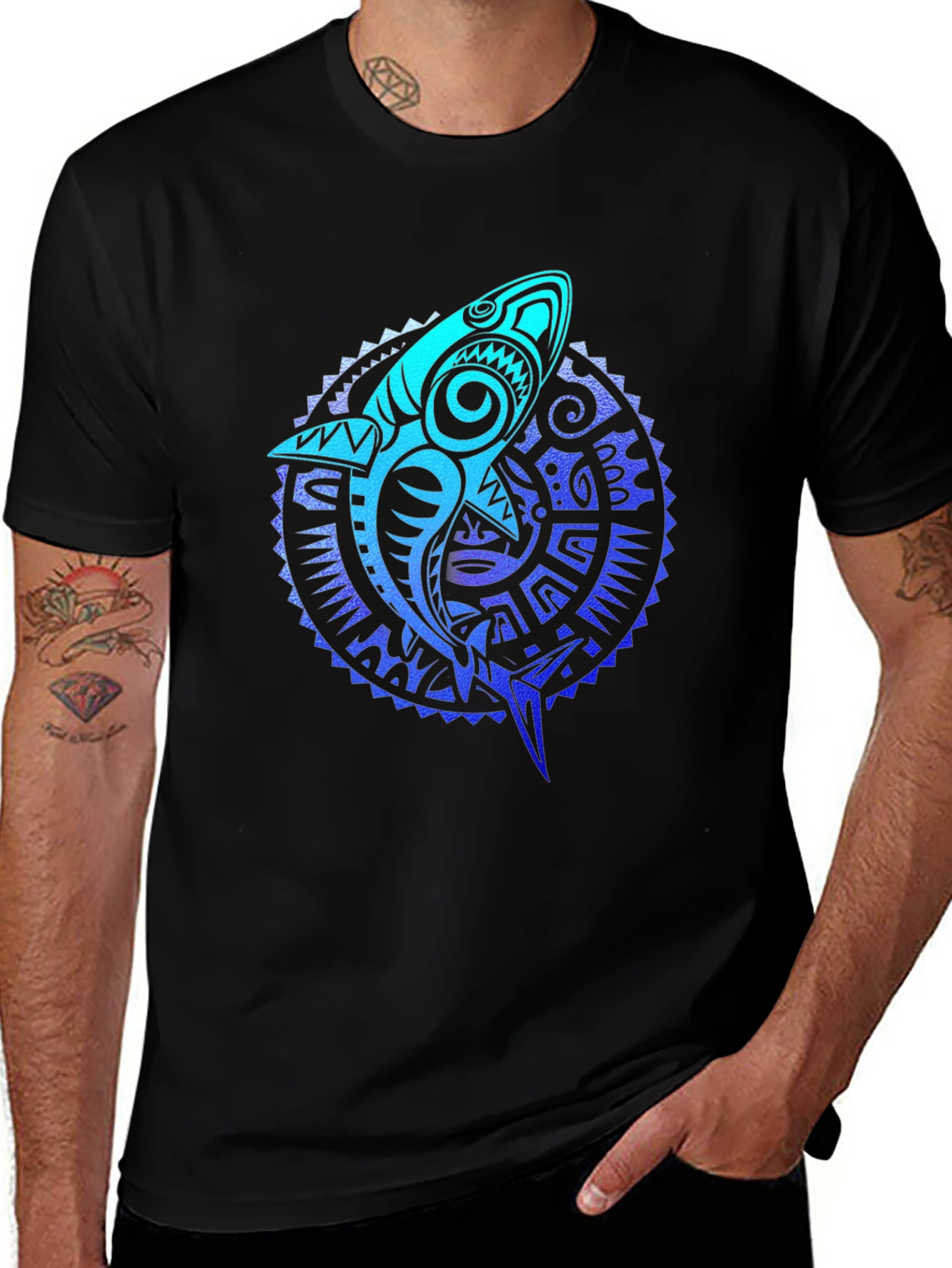 Tribal Shark Graphic Tee - Black
