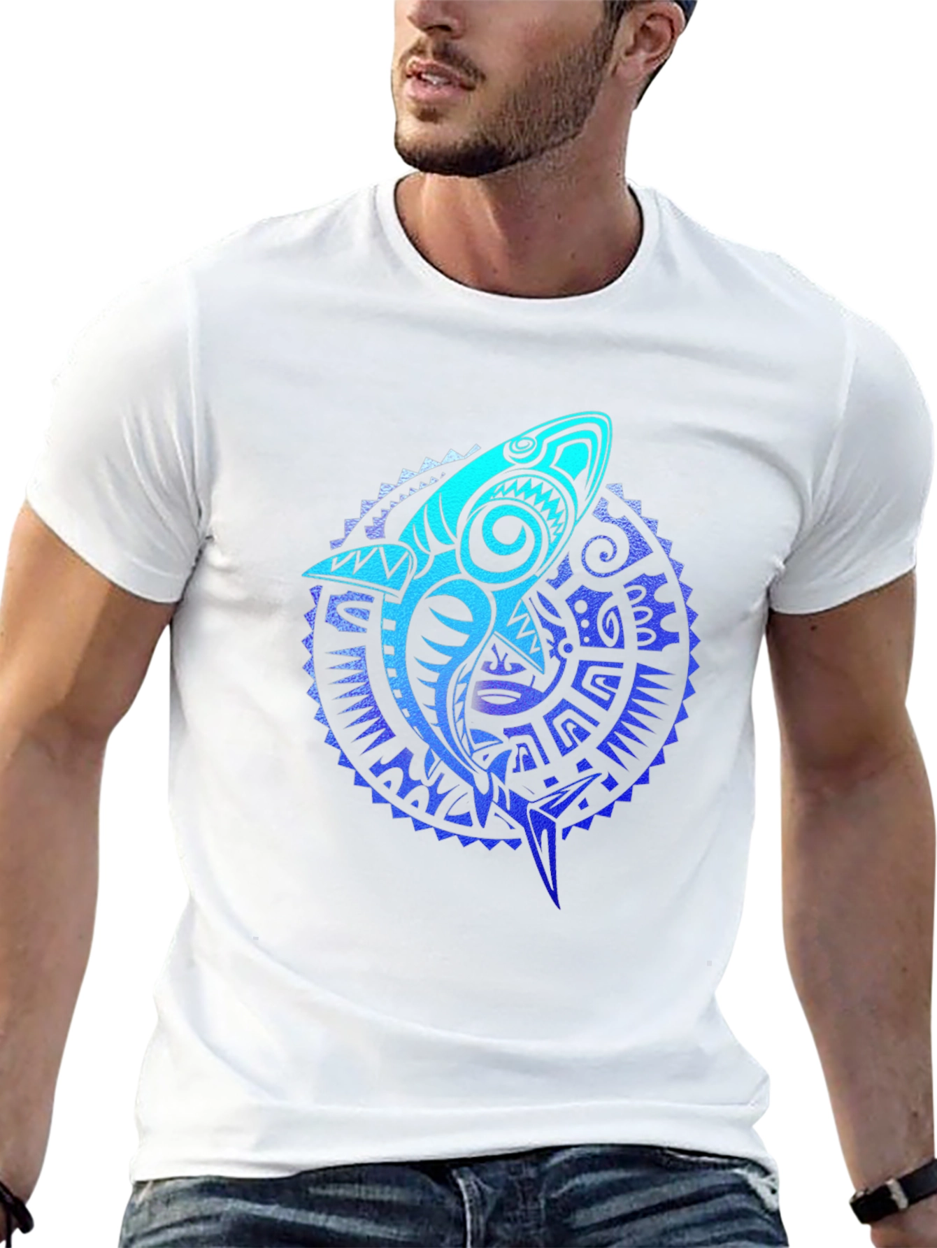 Tribal Shark Graphic Tee - Black