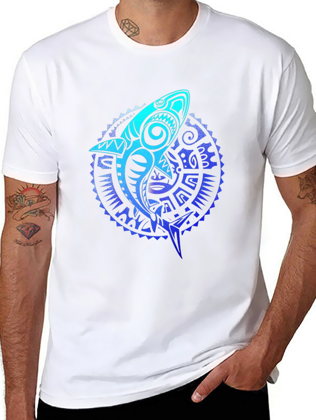 Tribal Shark Graphic Tee - Black