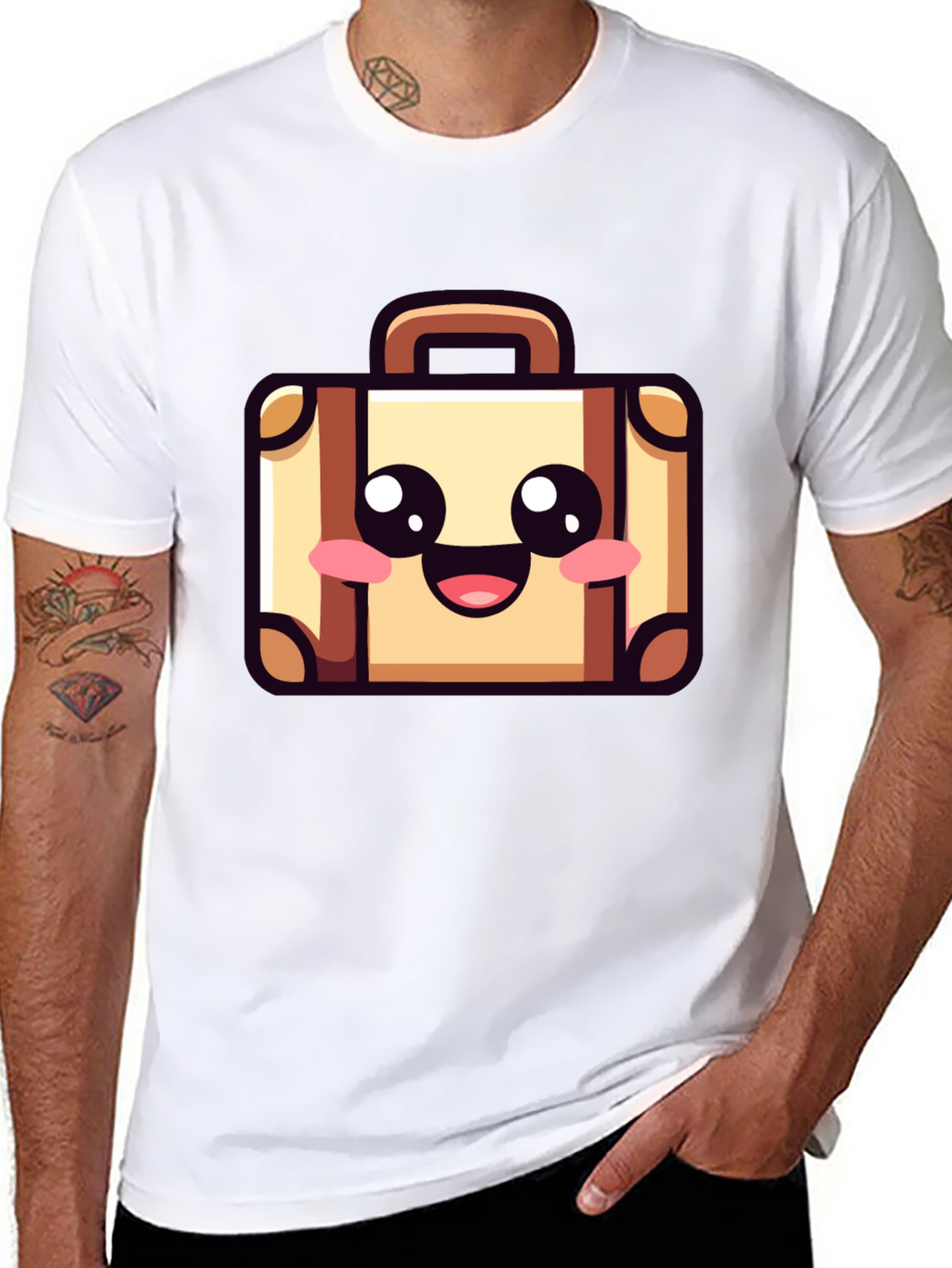 Kawaii Suitcase Graphic Black T-Shirt