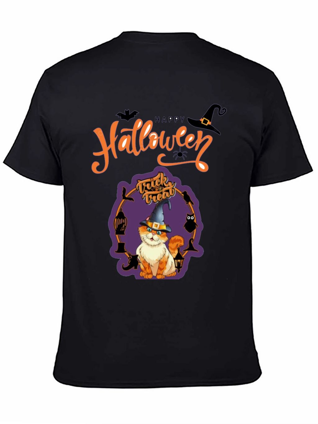 Halloween Cat Graphic Tee - Spooky Season Shirt