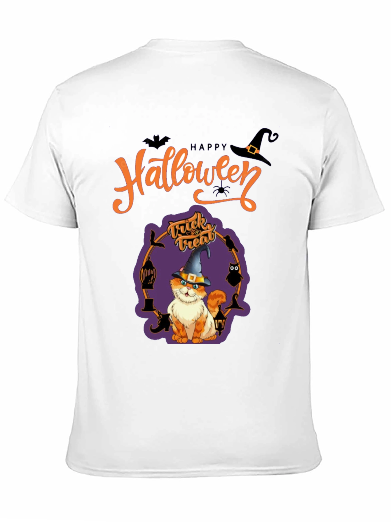 Halloween Cat Graphic Tee - Spooky Season Shirt