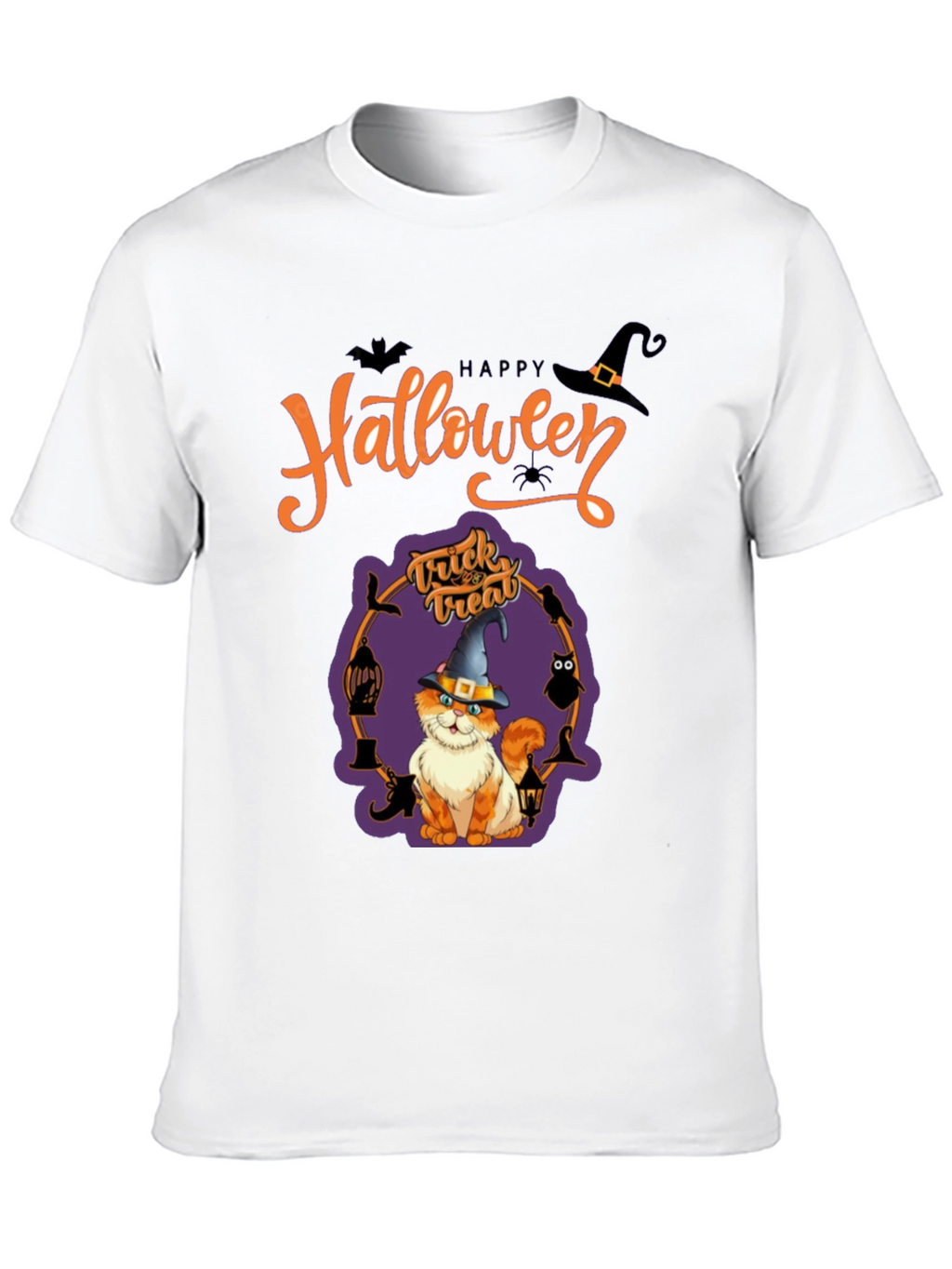 Halloween Cat Graphic Tee - Spooky Season Shirt