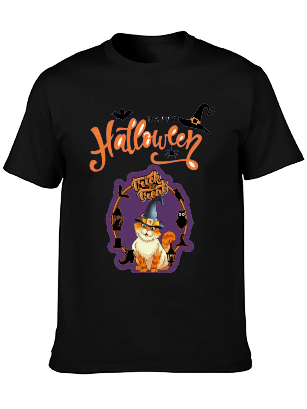 Halloween Cat Graphic Tee - Spooky Season Shirt