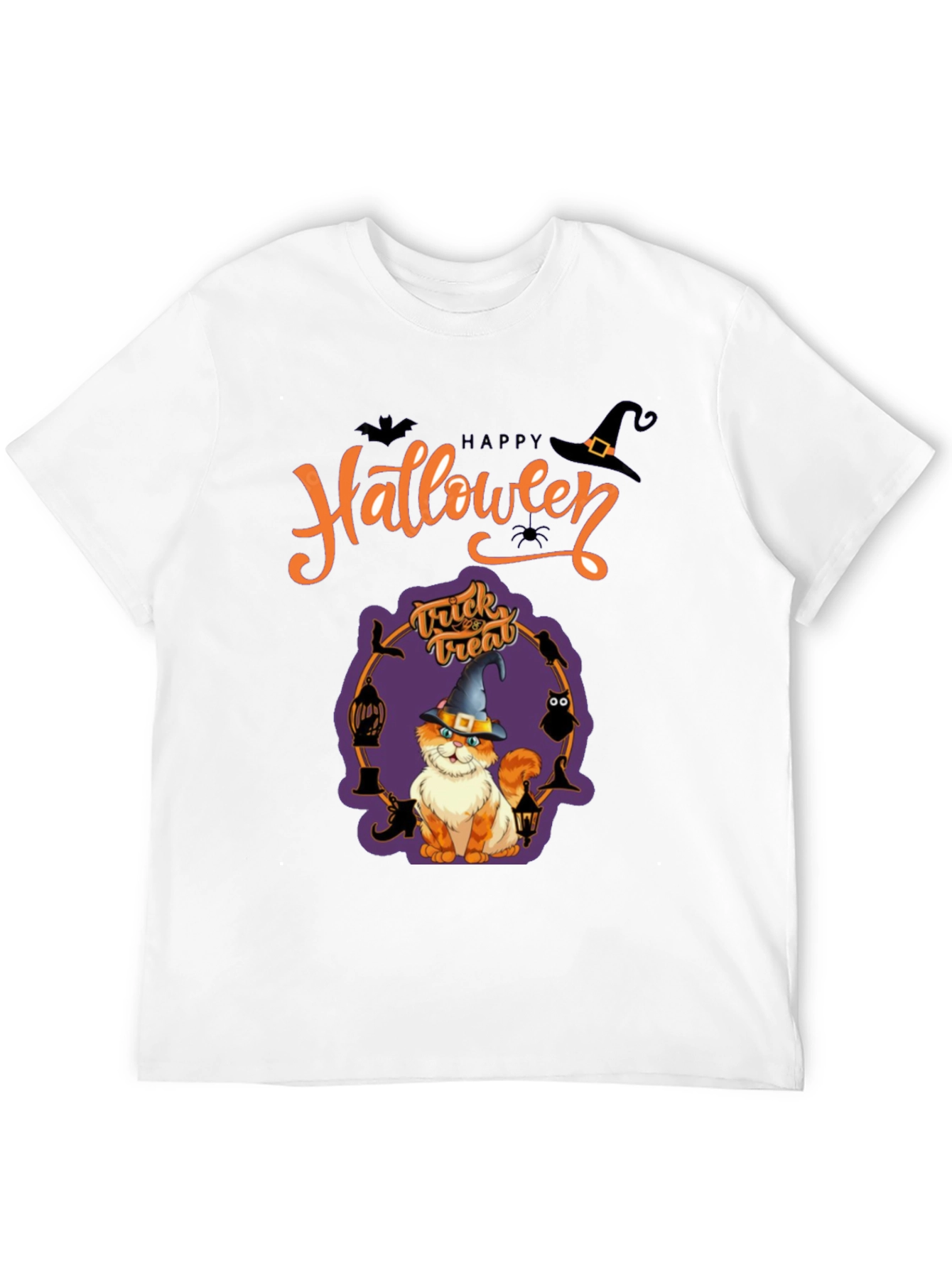 Halloween Cat Graphic Tee - Spooky Season Shirt