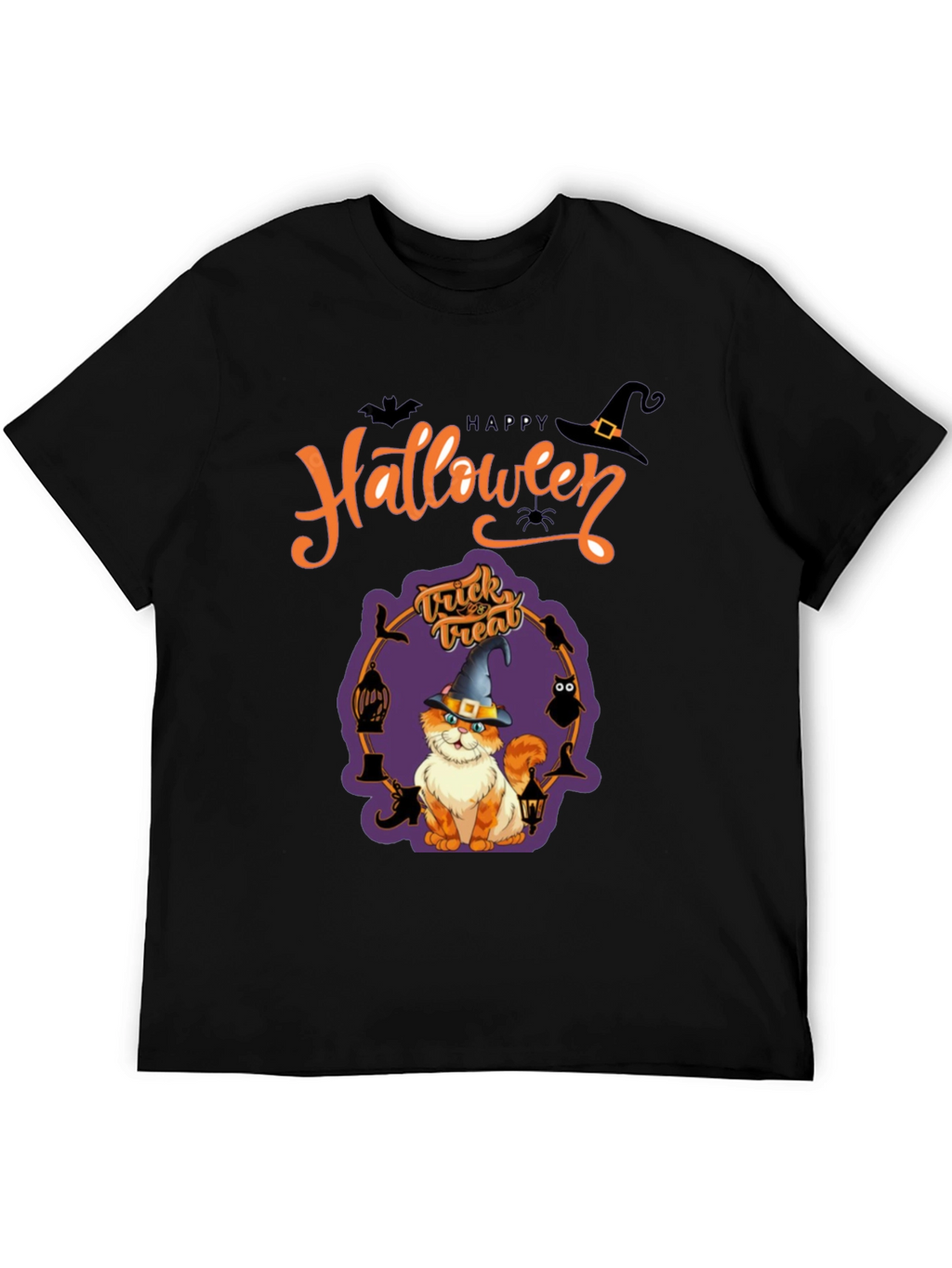Halloween Cat Graphic Tee - Spooky Season Shirt
