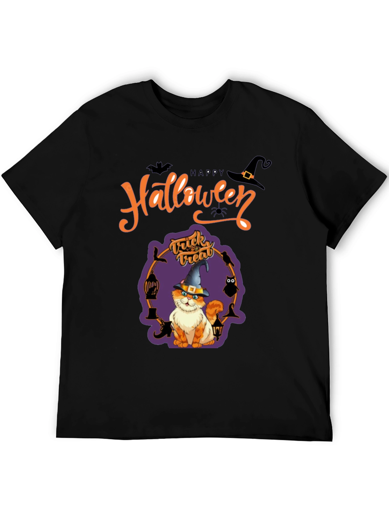 Halloween Cat Graphic Tee - Spooky Season Shirt