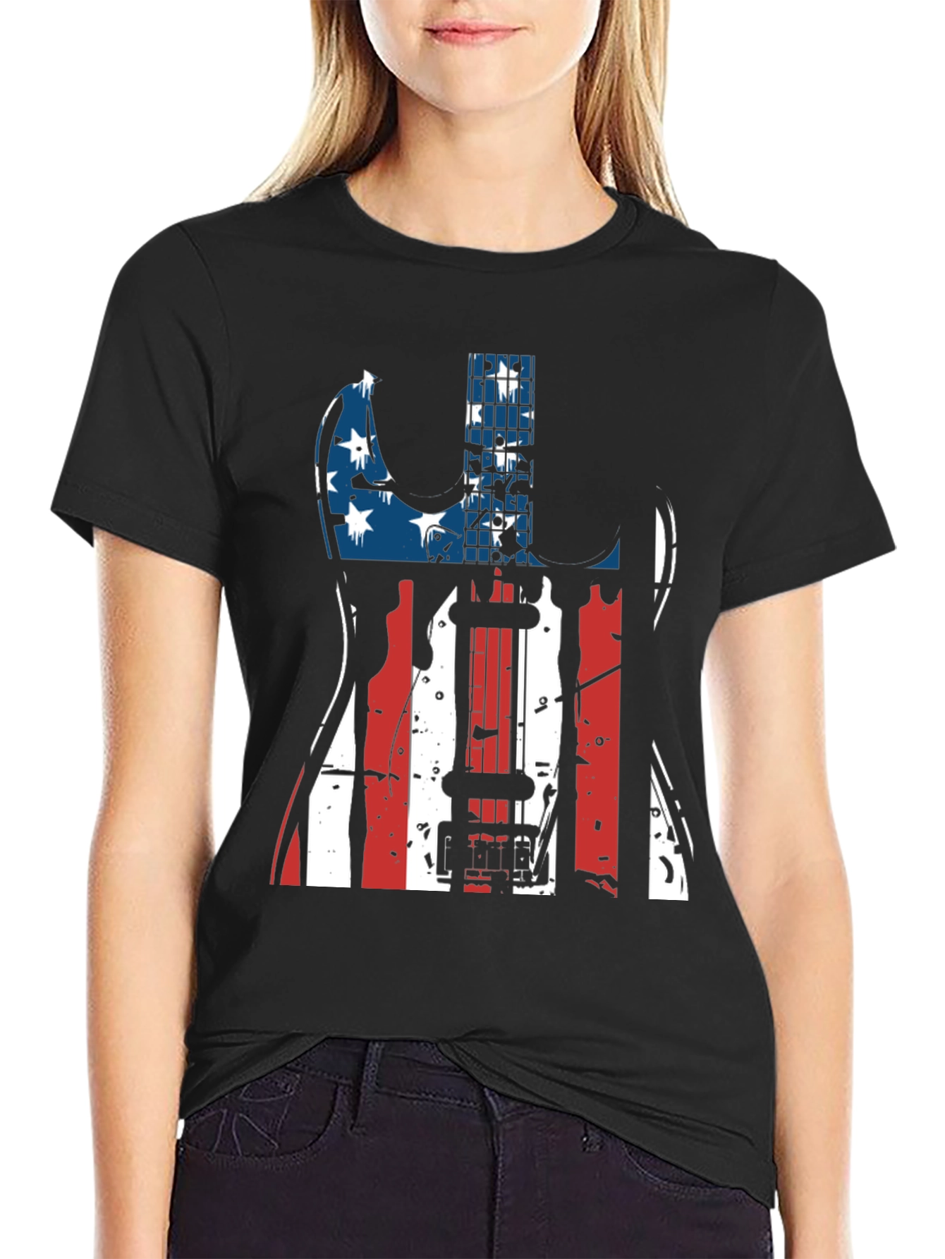 Patriotic Guitar T-Shirt - USA Flag Design