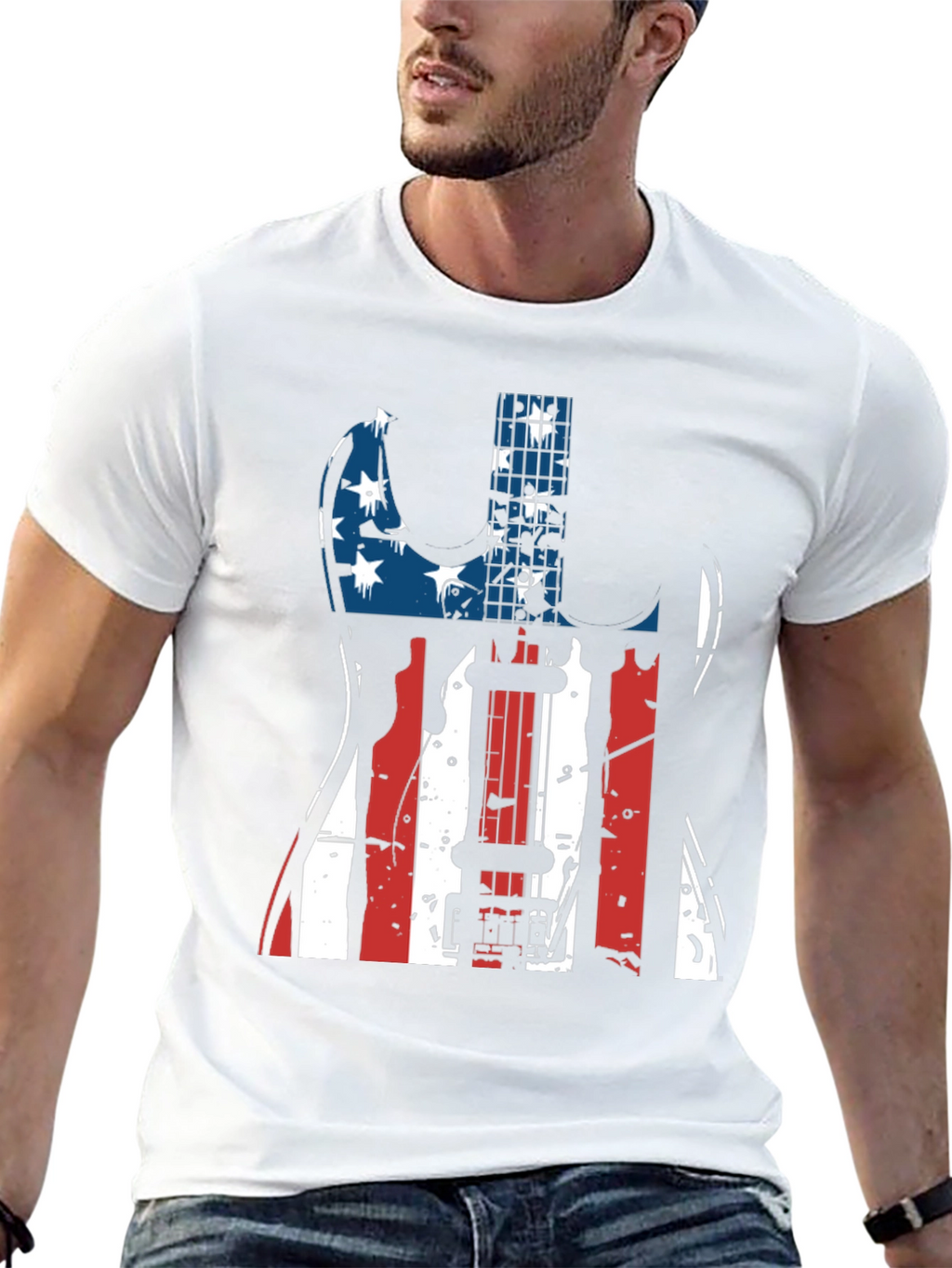 Patriotic Guitar T-Shirt - USA Flag Design