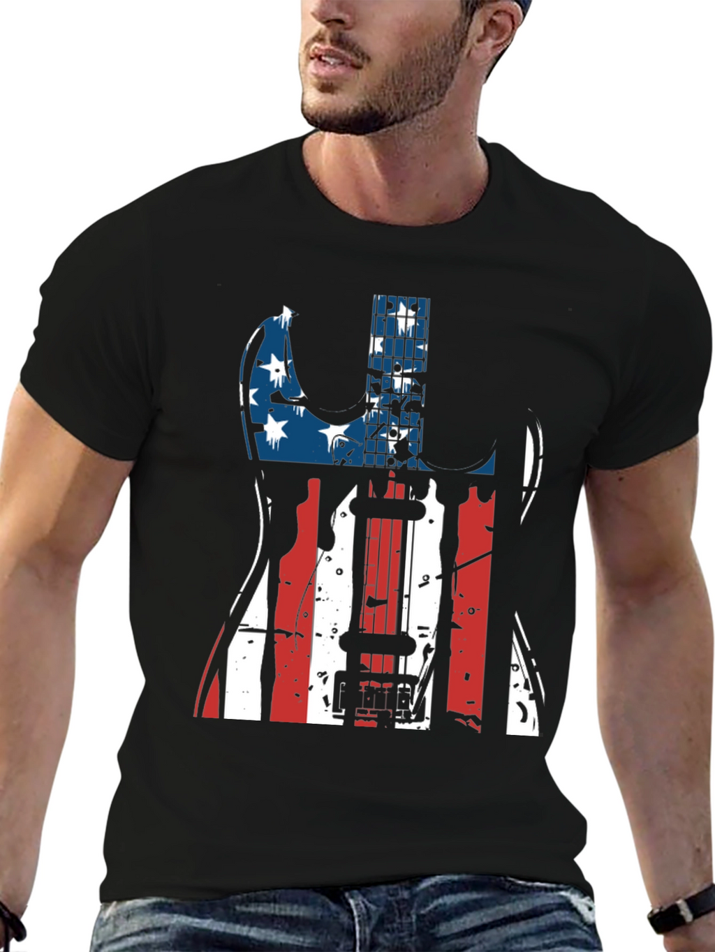 Patriotic Guitar T-Shirt - USA Flag Design
