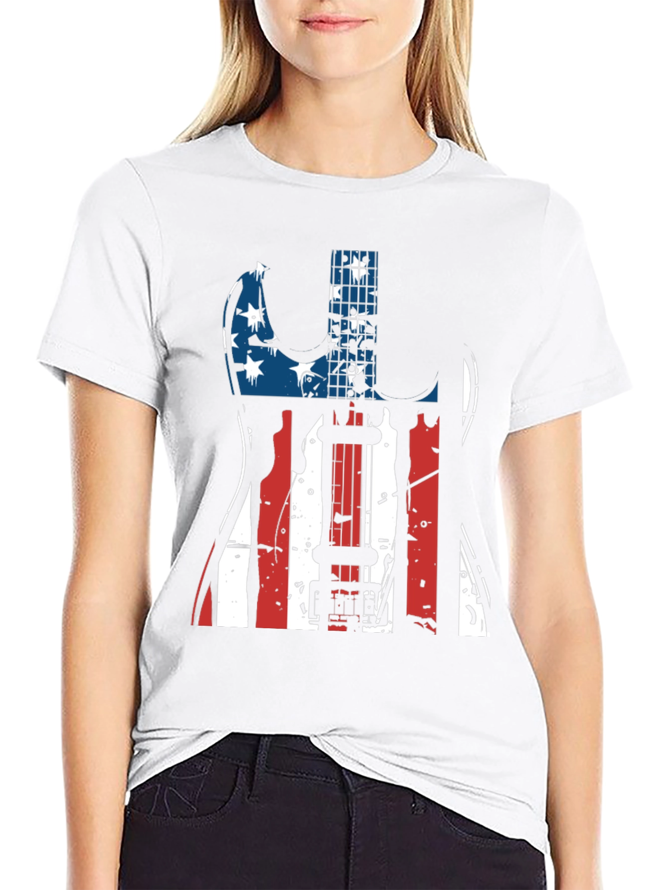 Patriotic Guitar T-Shirt - USA Flag Design