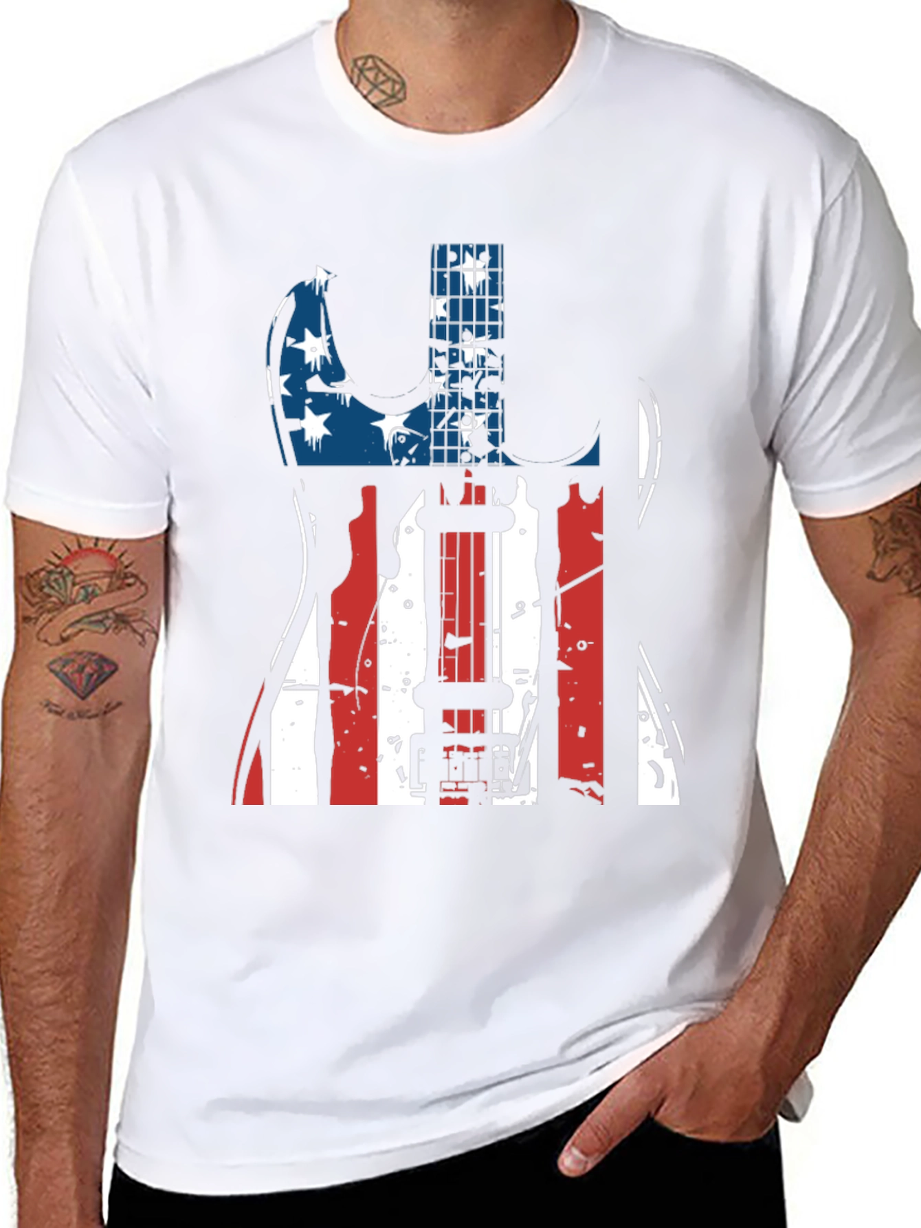 Patriotic Guitar T-Shirt - USA Flag Design