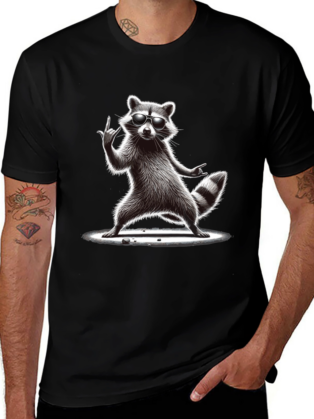 Cool Raccoon Graphic Tee - Rock On!