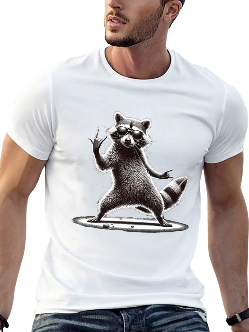 Cool Raccoon Graphic Tee - Rock On!