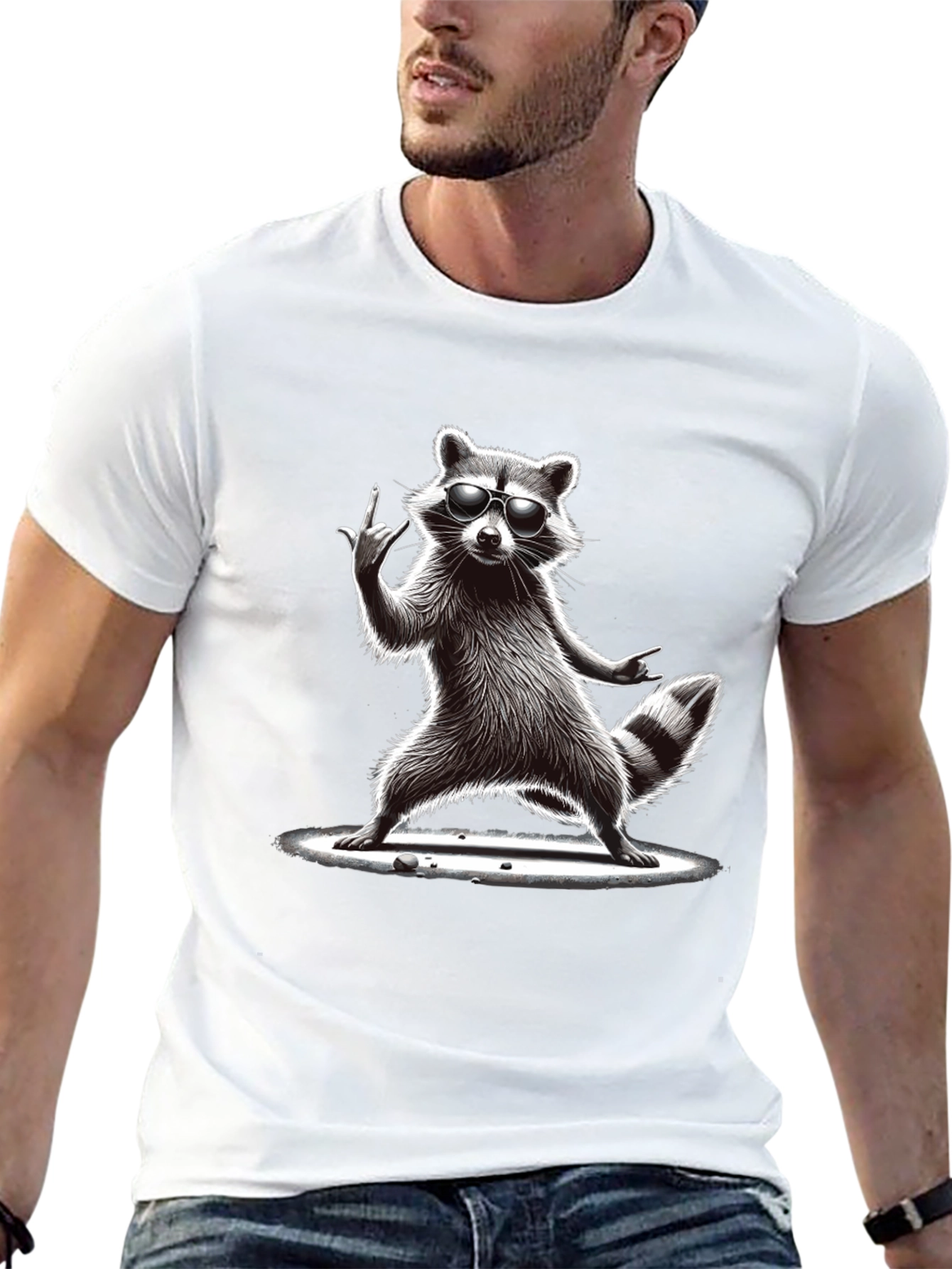 Cool Raccoon Graphic Tee - Rock On!