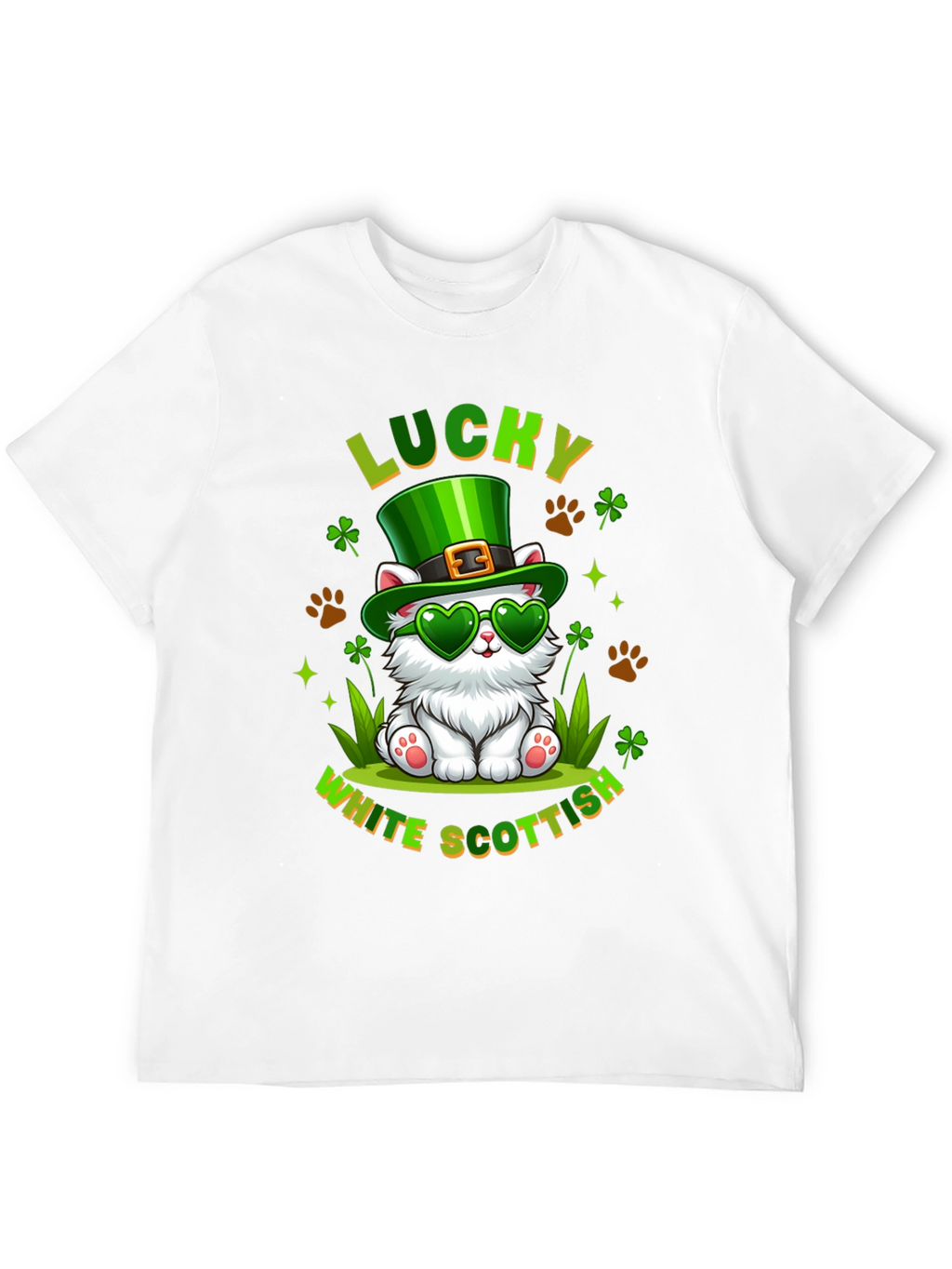 Lucky White Scottish Cat St. Patricks Day T-Shirt