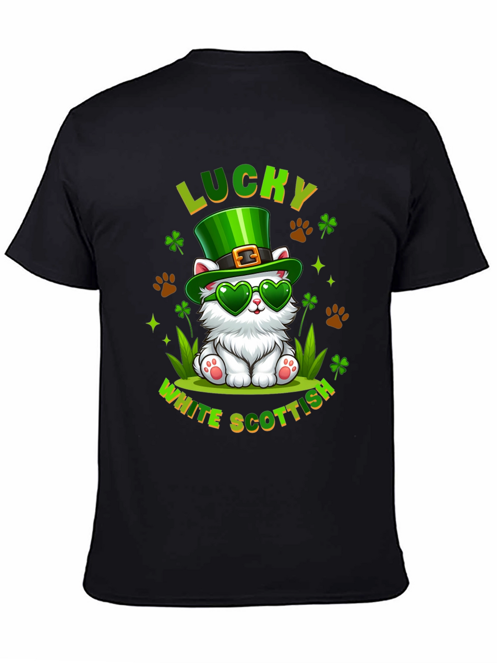 Lucky White Scottish Cat St. Patricks Day T-Shirt