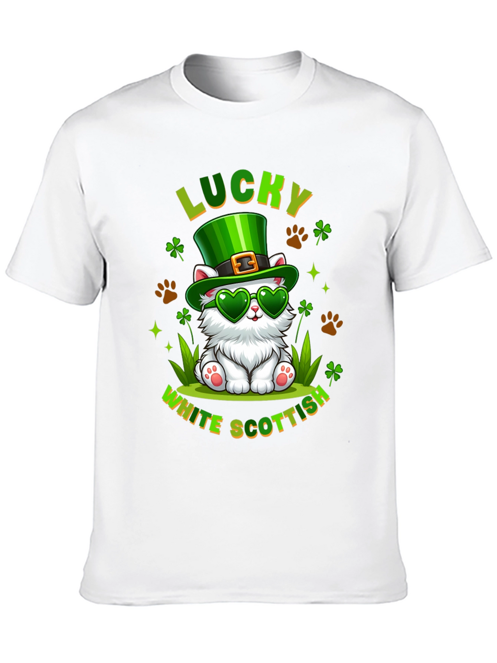 Lucky White Scottish Cat St. Patricks Day T-Shirt