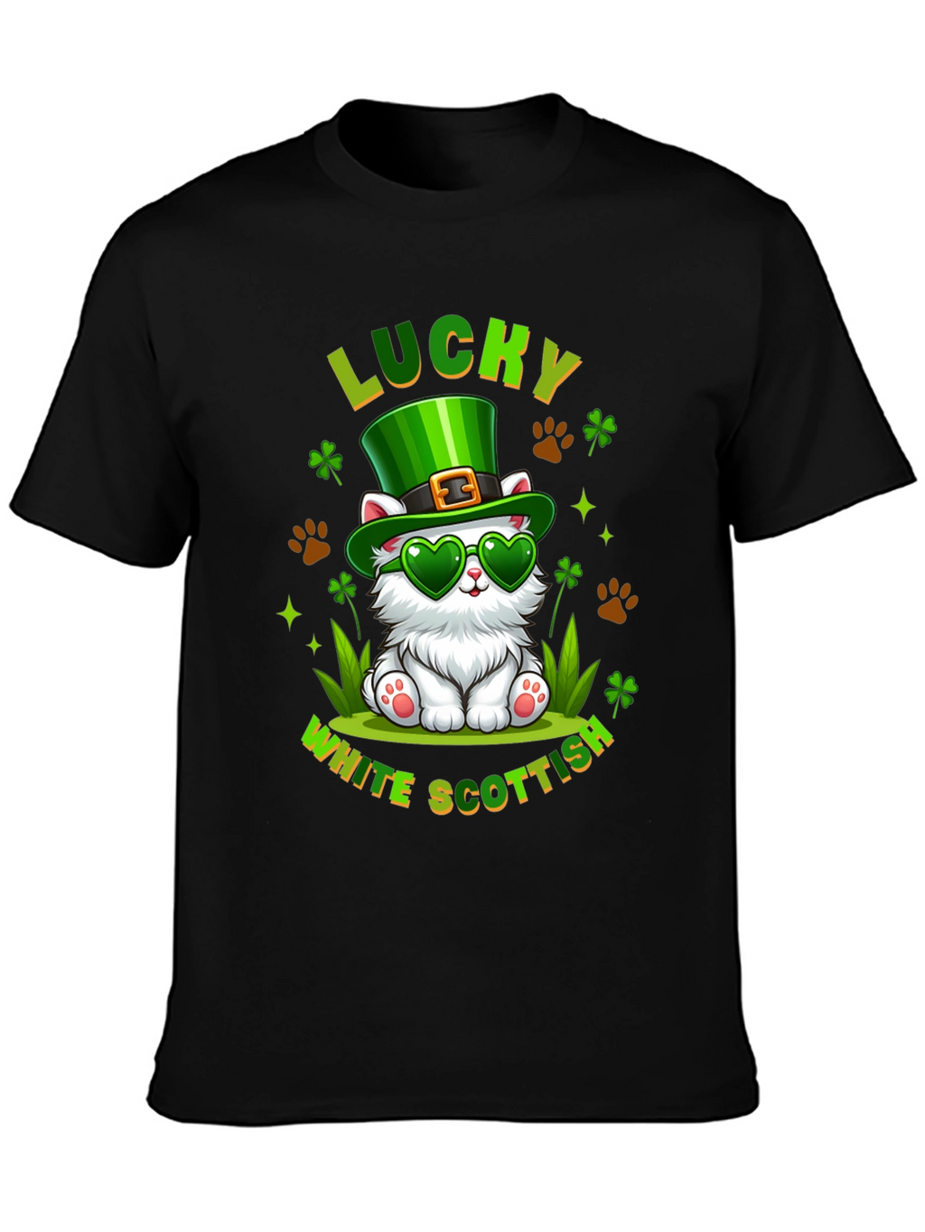 Lucky White Scottish Cat St. Patricks Day T-Shirt
