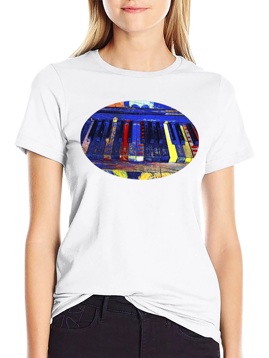 Abstract Piano Keys Graphic Tee - Black