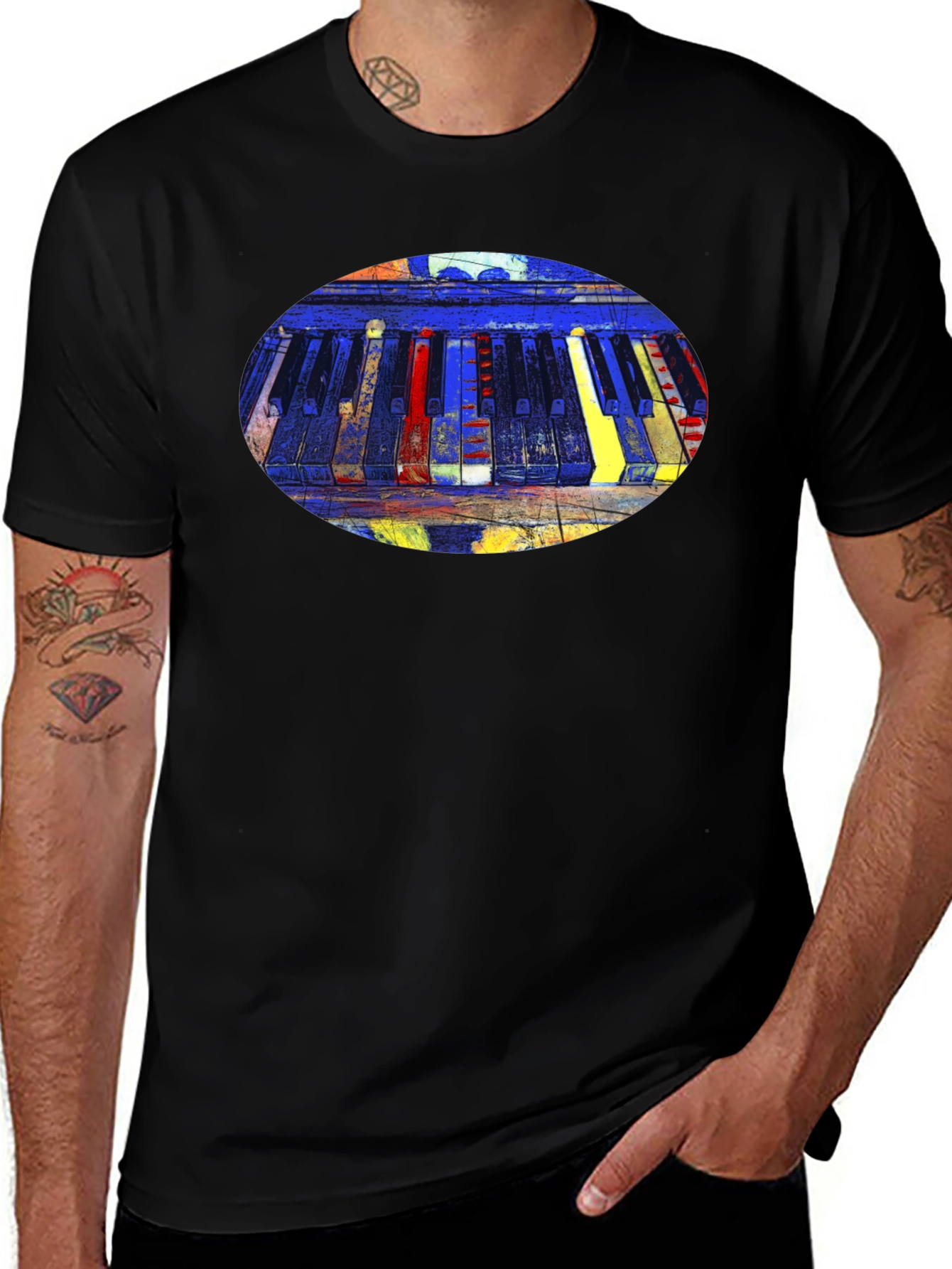 Abstract Piano Keys Graphic Tee - Black