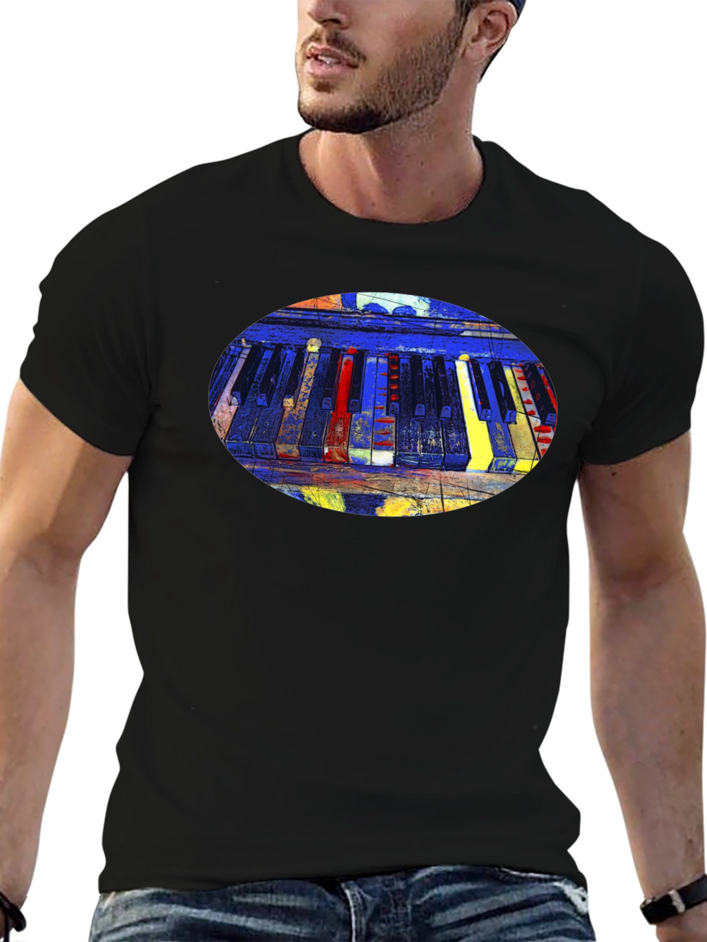 Abstract Piano Keys Graphic Tee - Black