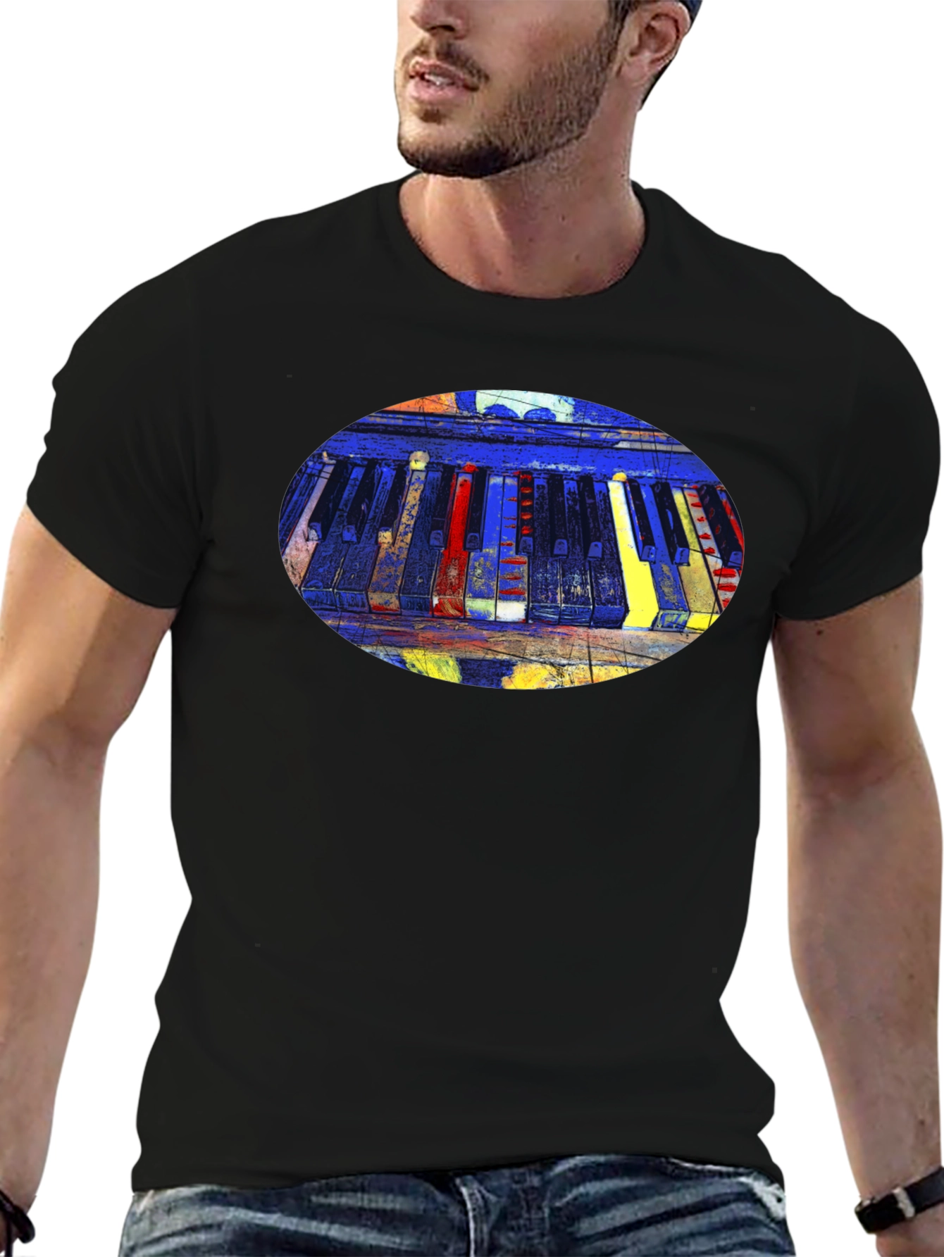 Abstract Piano Keys Graphic Tee - Black