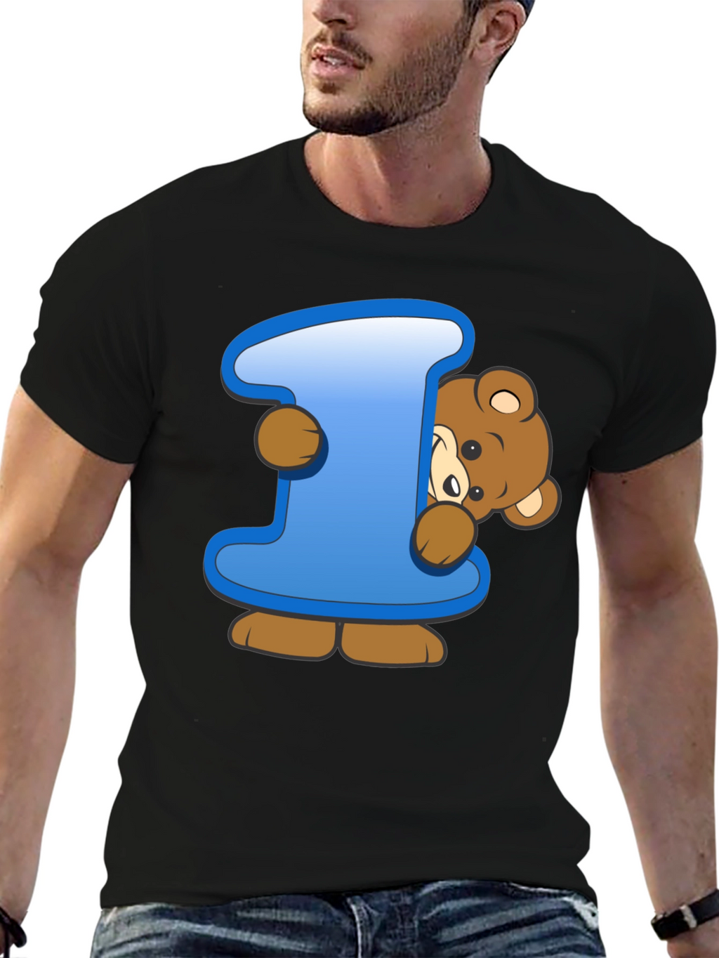 Cute Teddy Bear Initial I Black T-Shirt