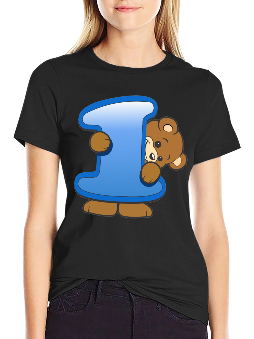 Cute Teddy Bear Initial I Black T-Shirt