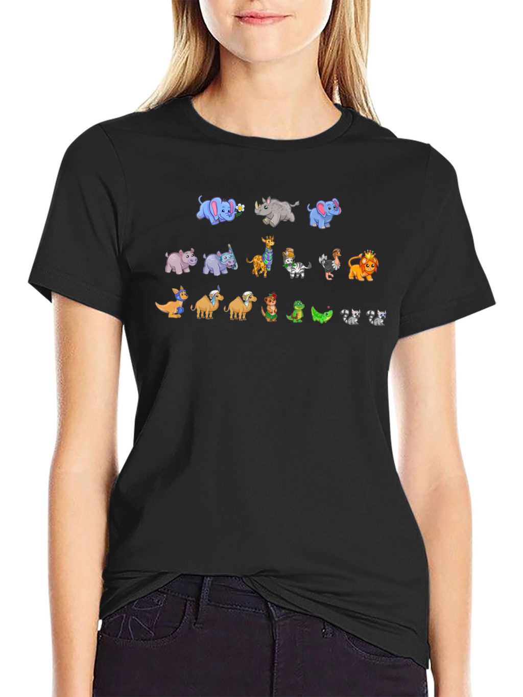 Cartoon Animals Black T-Shirt
