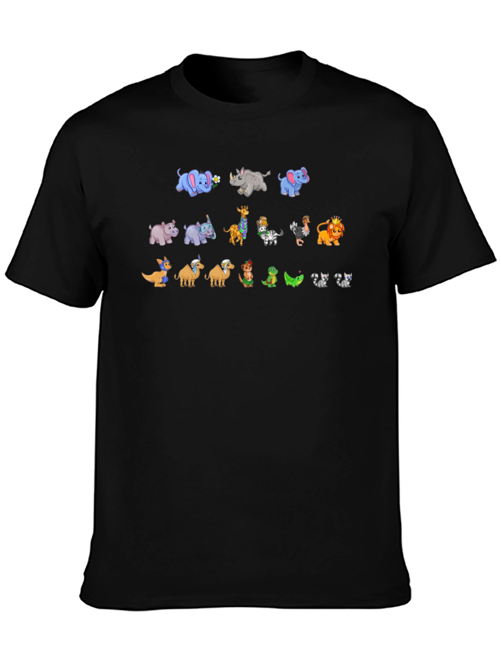 Cartoon Animals Black T-Shirt