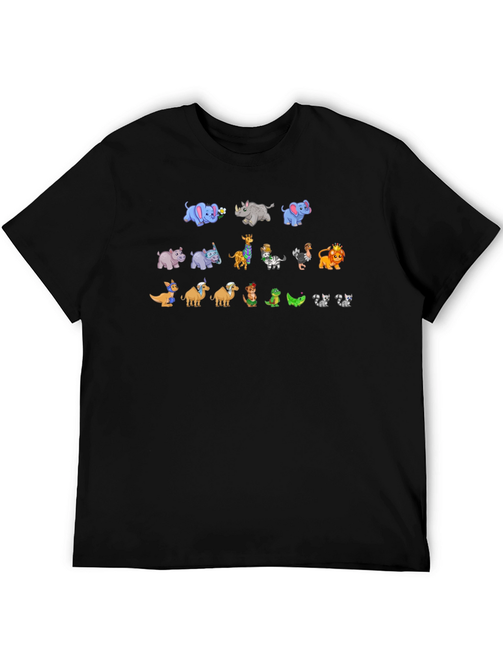 Cartoon Animals Black T-Shirt