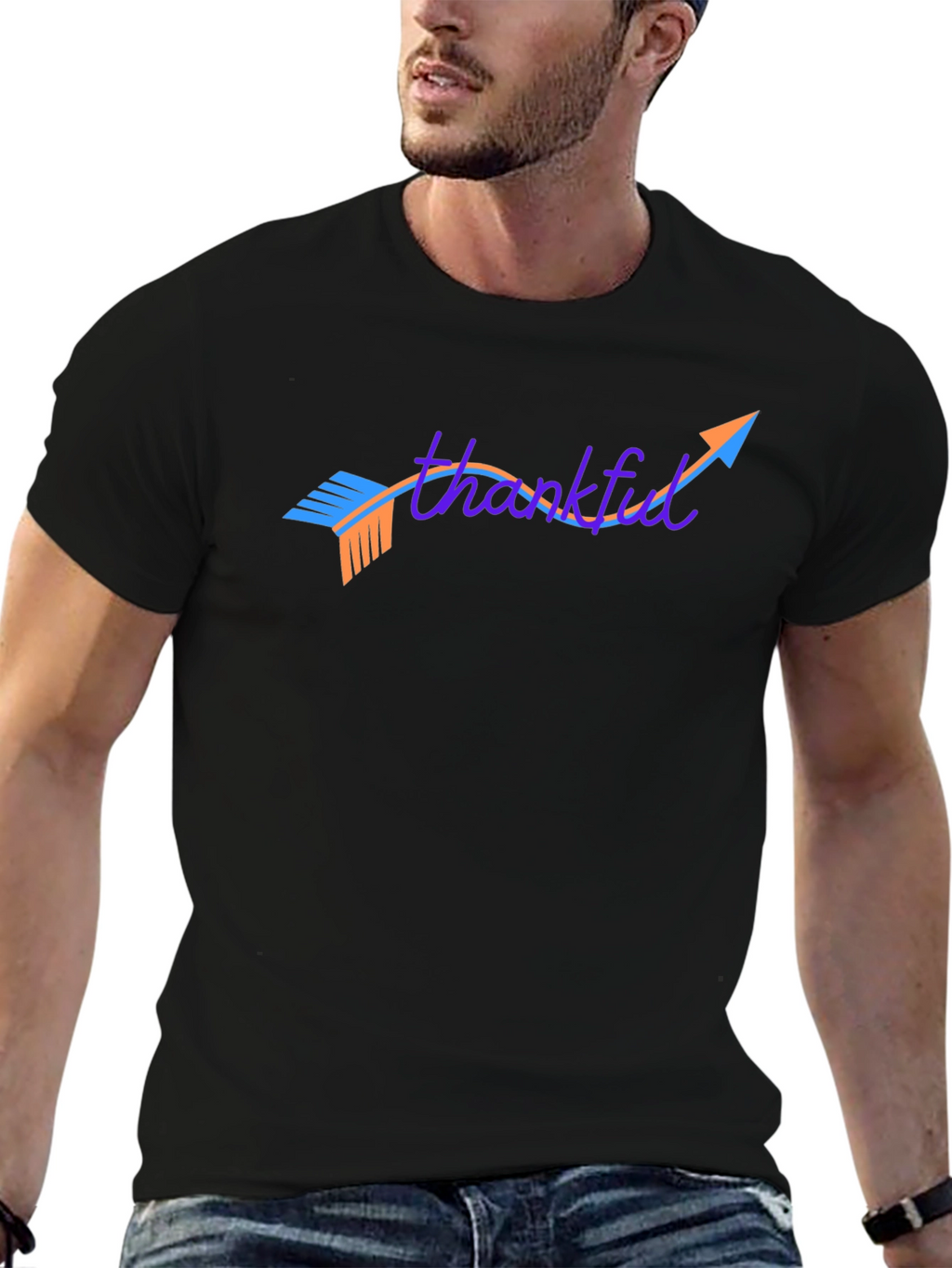 Thankful Arrow Graphic Tee - Casual Black T-Shirt