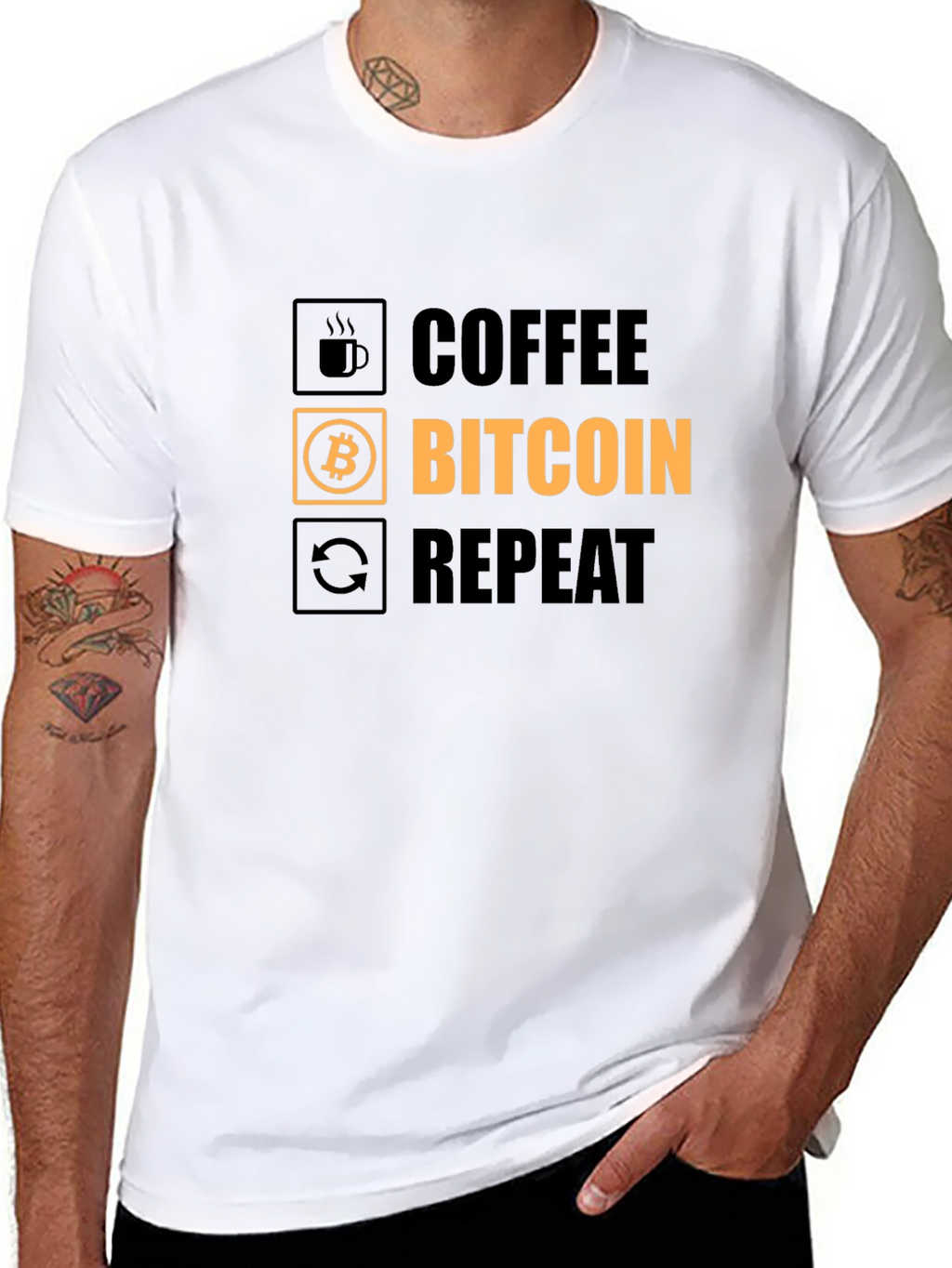 Coffee Bitcoin Repeat Graphic Tee - Crypto T-Shirt