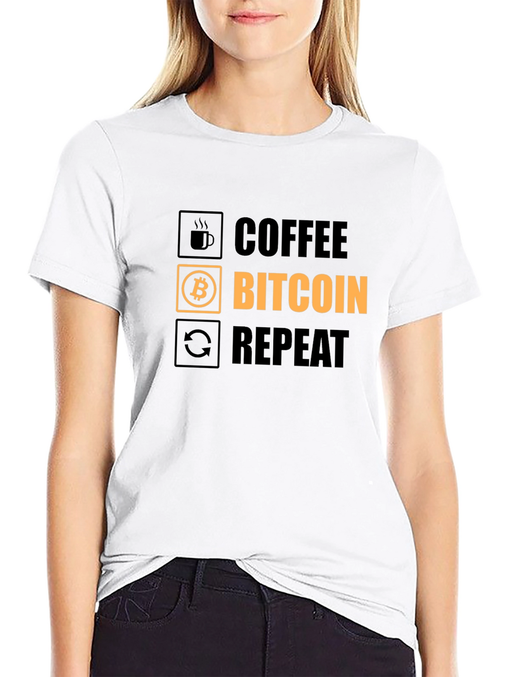 Coffee Bitcoin Repeat Graphic Tee - Crypto T-Shirt